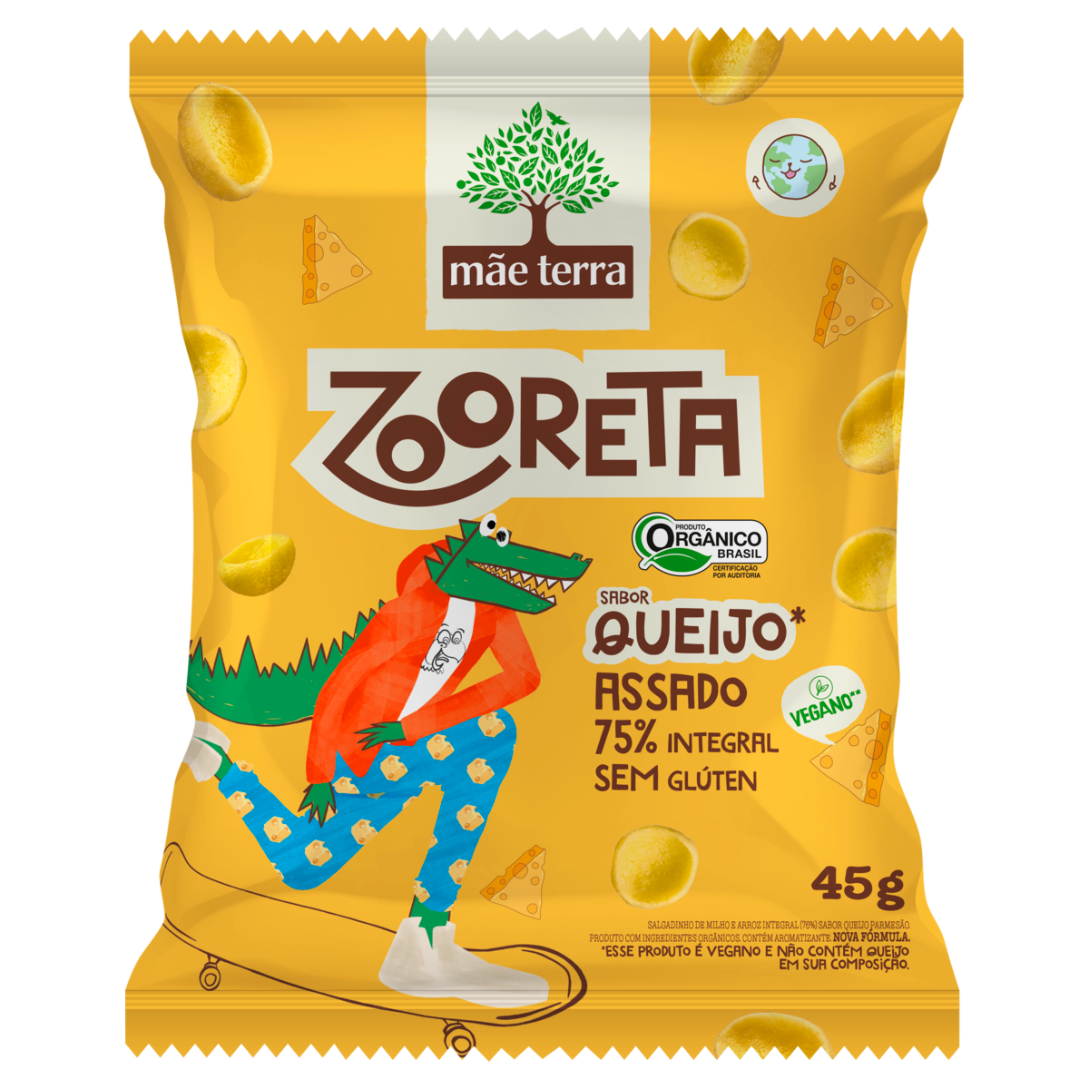 Salgadinho de Milho e Arroz Integral Org&acirc;nico Queijo Zooreta M&atilde;e Terra Pacote 45g