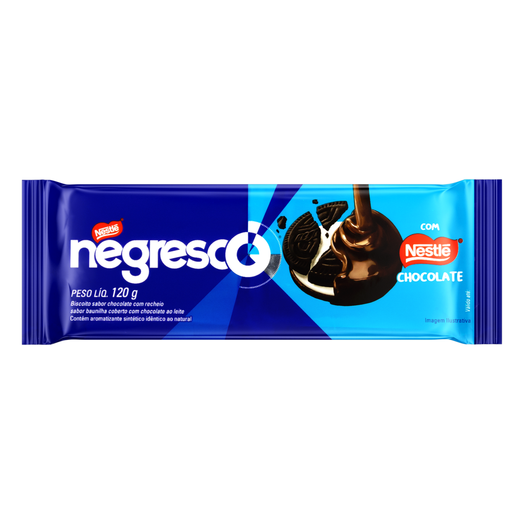 Biscoito Chocolate Recheio Baunilha Cobertura Chocolate ao Leite Nestlé Negresco Pacote 120g