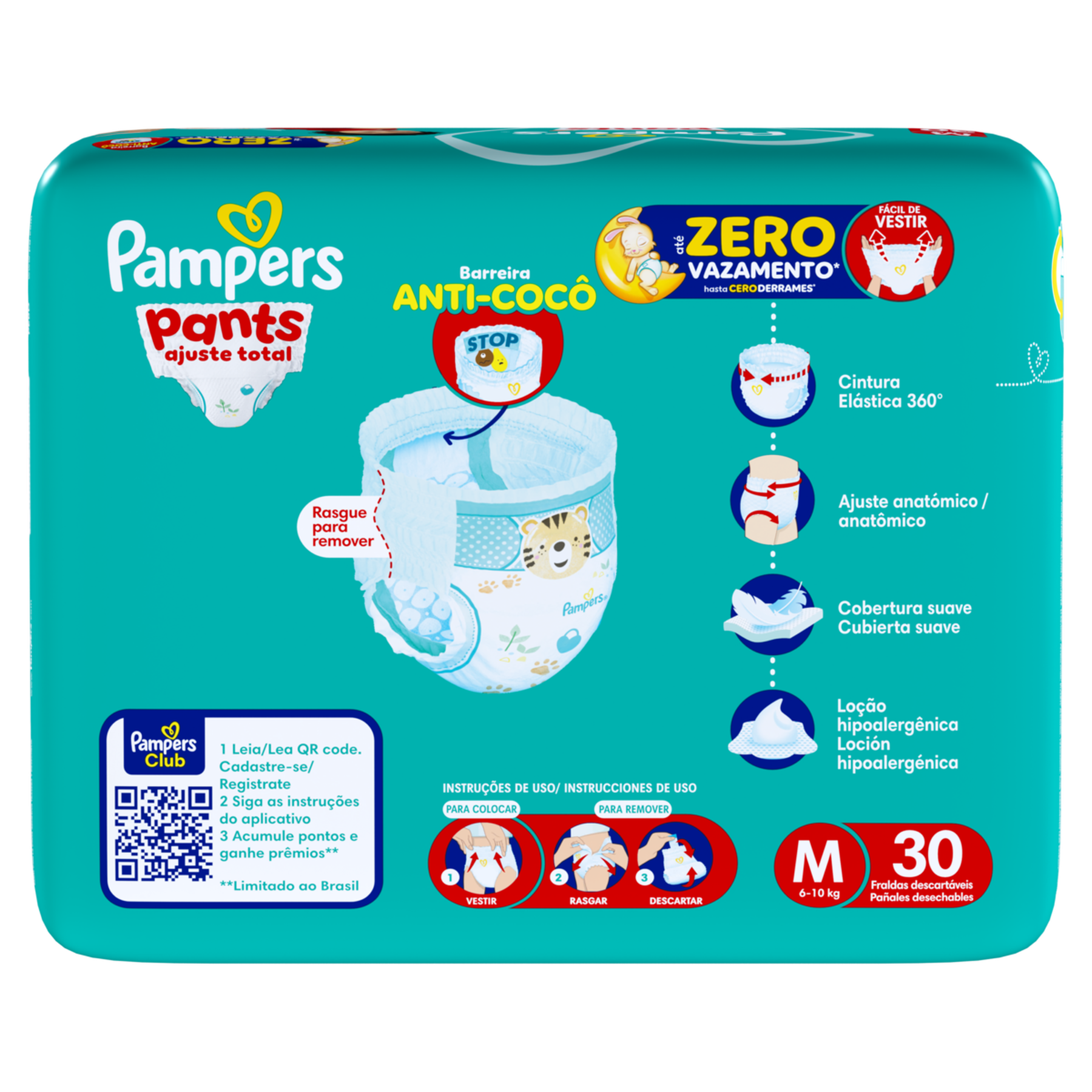 Fralda Descart&aacute;vel Infantil Pants Ajuste Total Pampers M Pacote C/30 Unidades