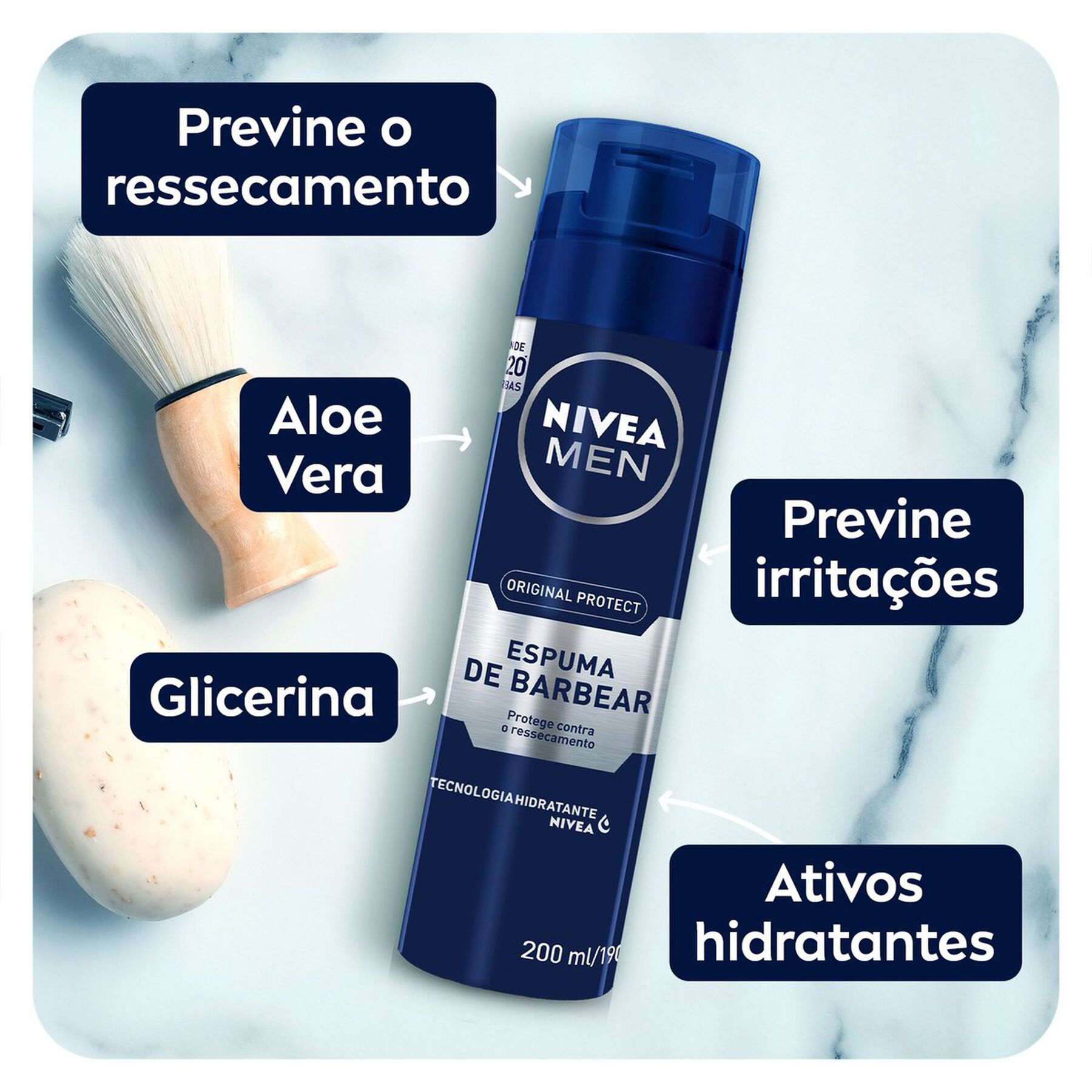 Espuma de Barbear Original Protect Nivea Men 200ml