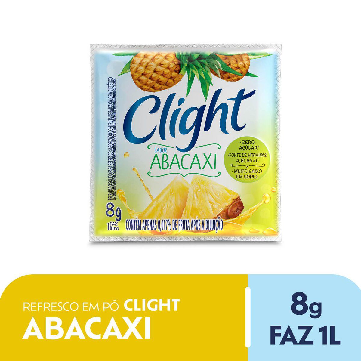 Refresco em P&oacute; Abacaxi Zero A&ccedil;&uacute;car Clight Pacote 8g