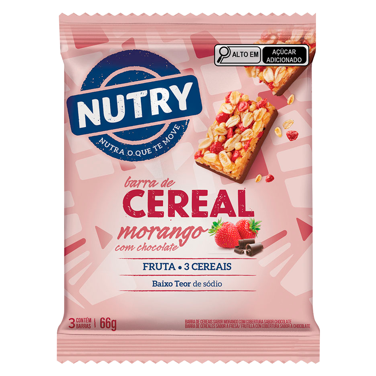 Barra de Cereal Morango com Chocolate Nutry Pacote 66g C/3 Unidades