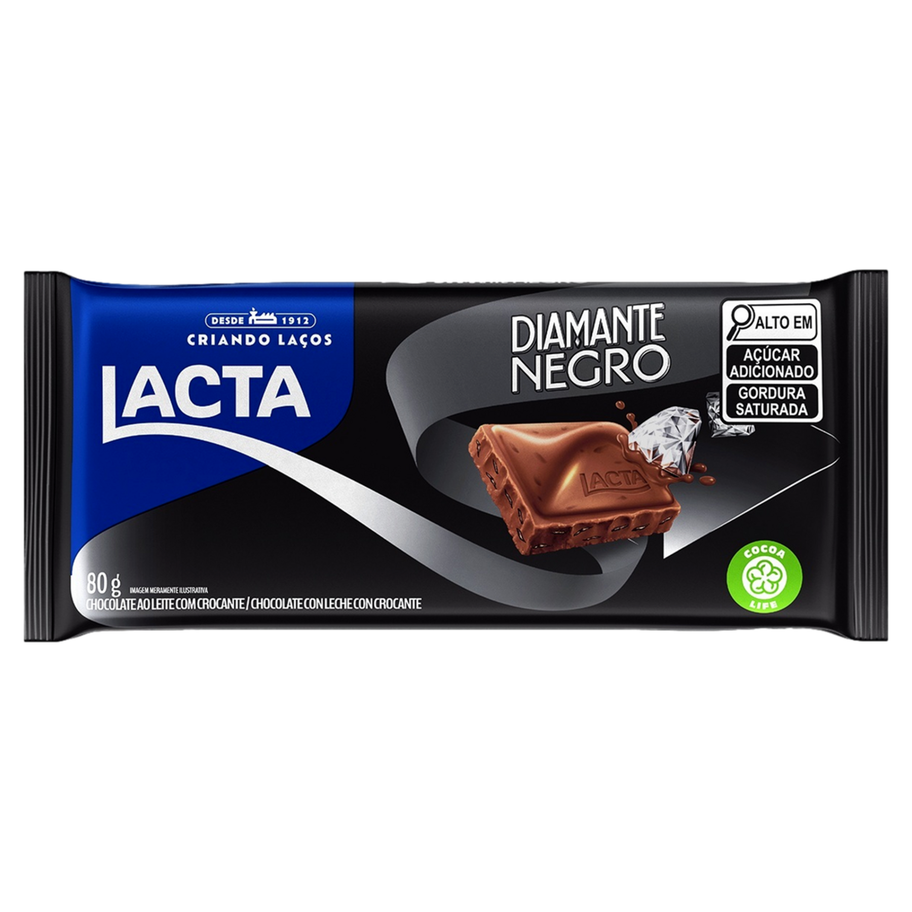 Chocolate ao Leite Diamante Negro Lacta Pacote 80g&nbsp;