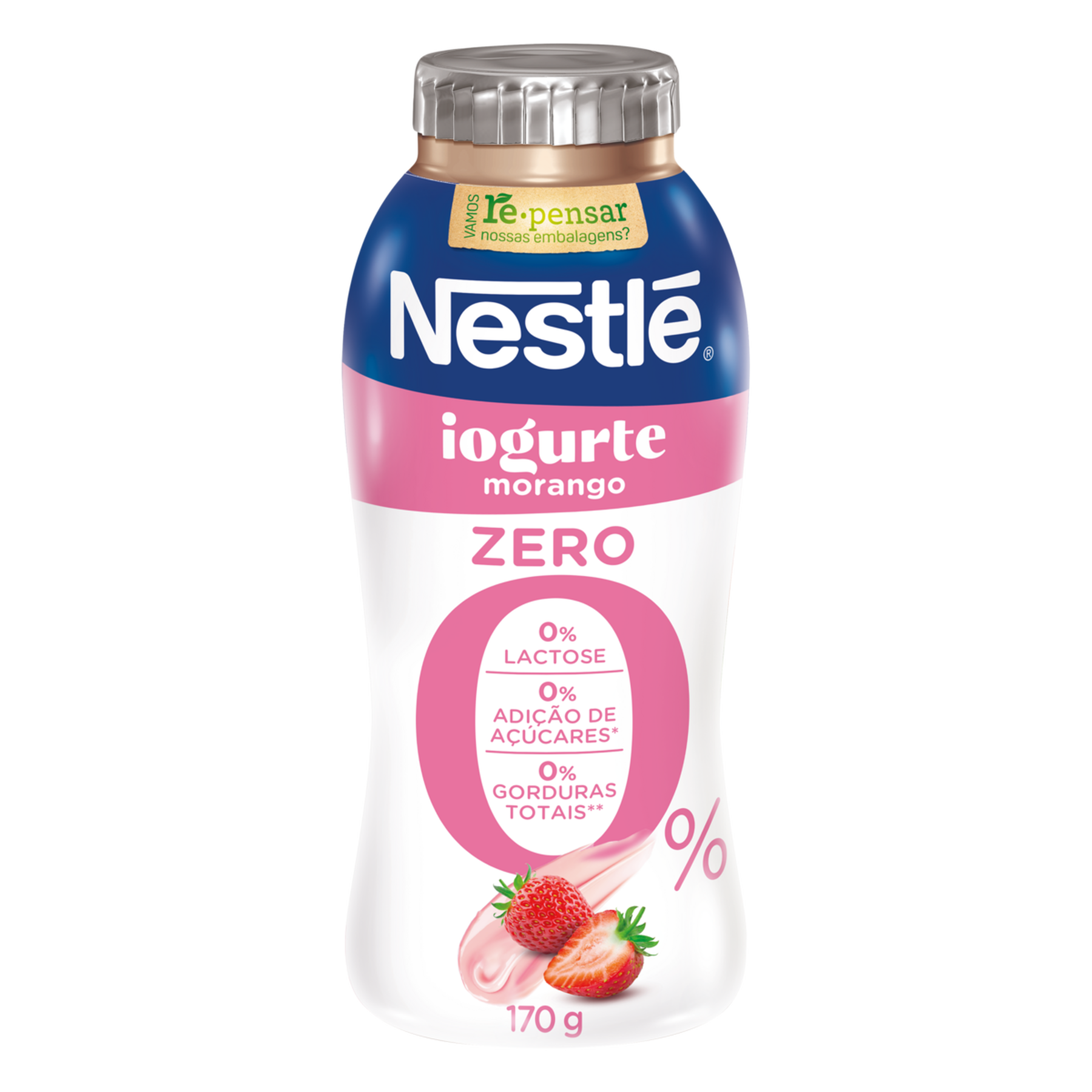 Iogurte Desnatado Morango Zero Lactose Nestl&eacute; Frasco 170g