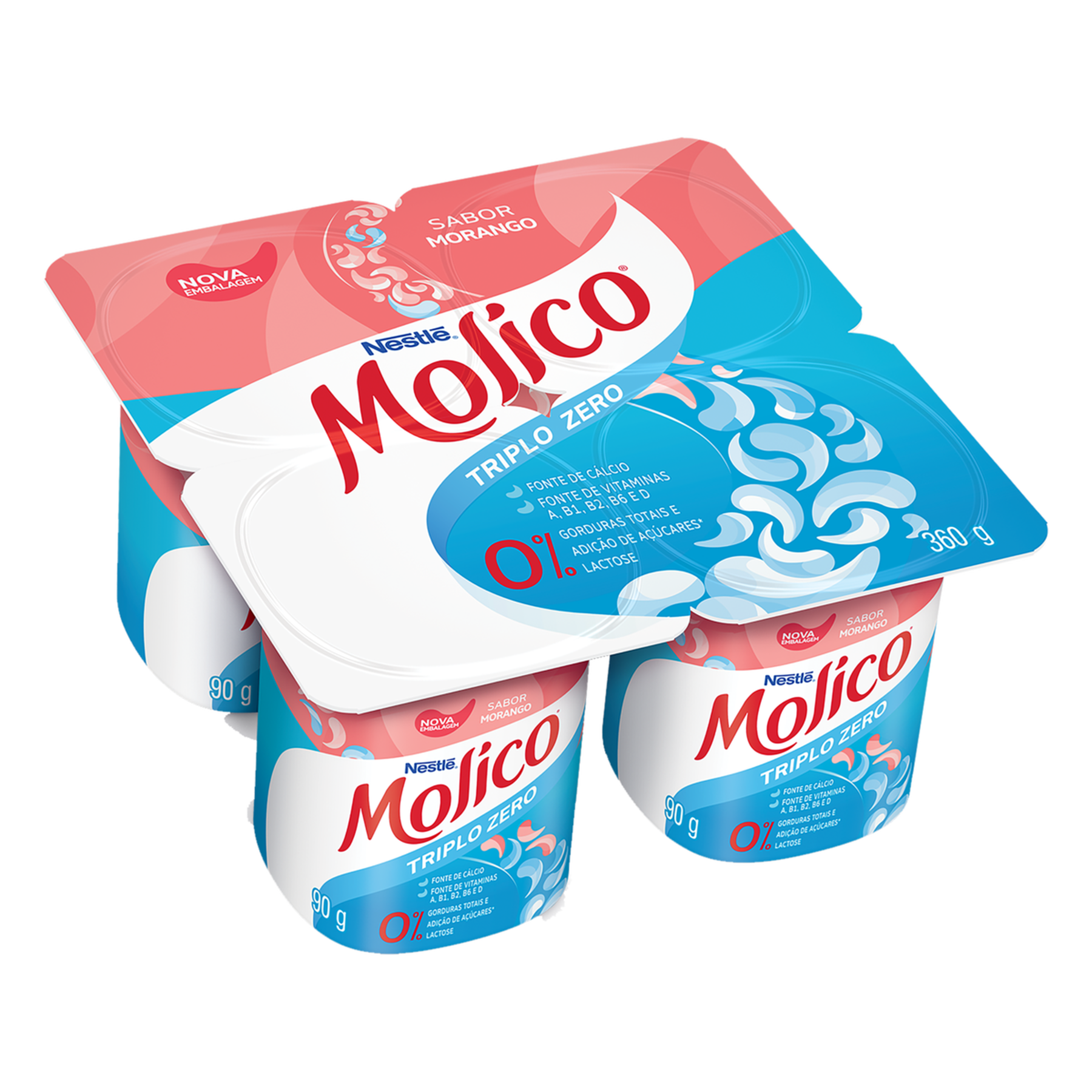 Iogurte Morango Zero Lactose Molico Nestlé Bandeja 360g C/4 Unidades