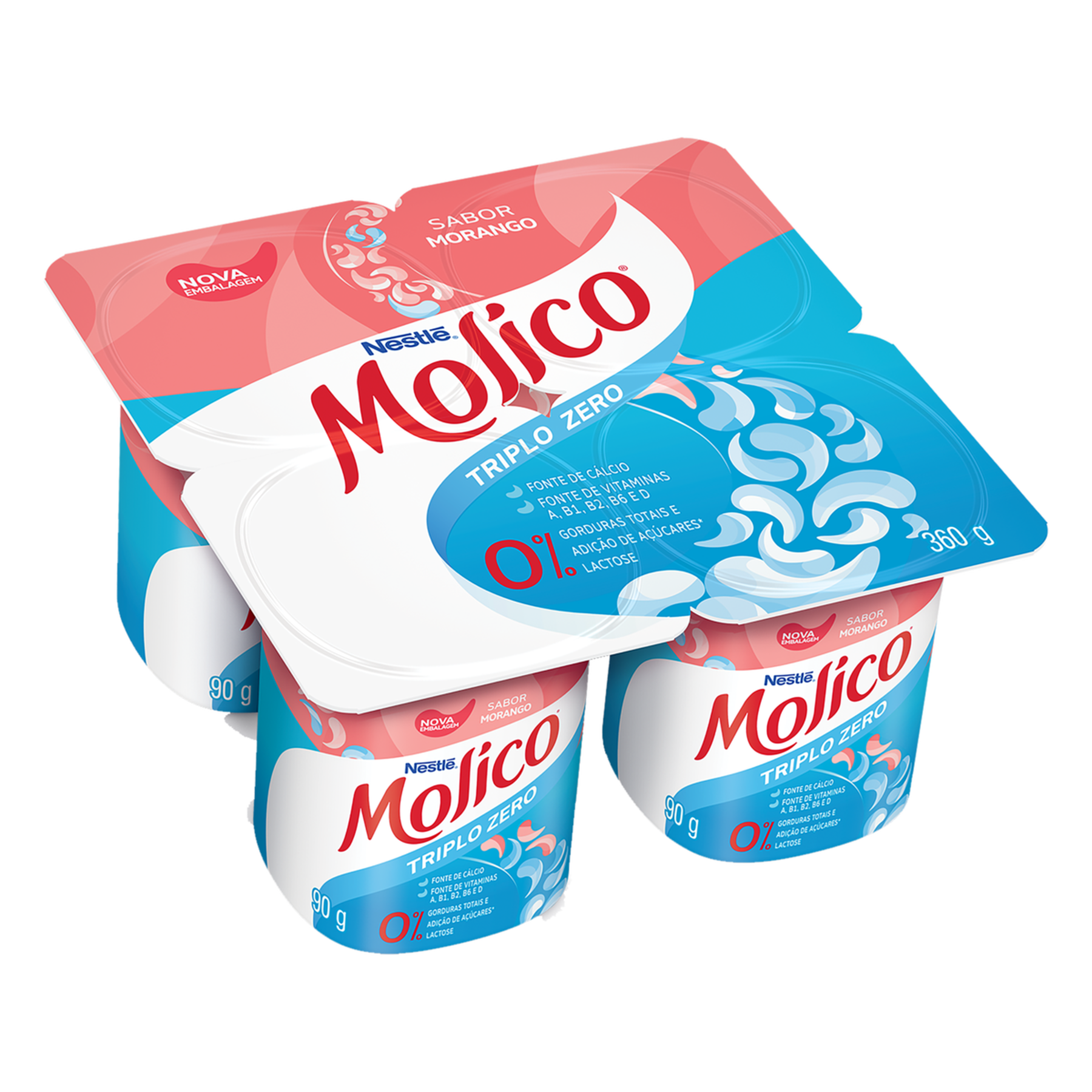 Iogurte Morango Zero Lactose Molico Nestl&eacute; Bandeja 360g C/4 Unidades