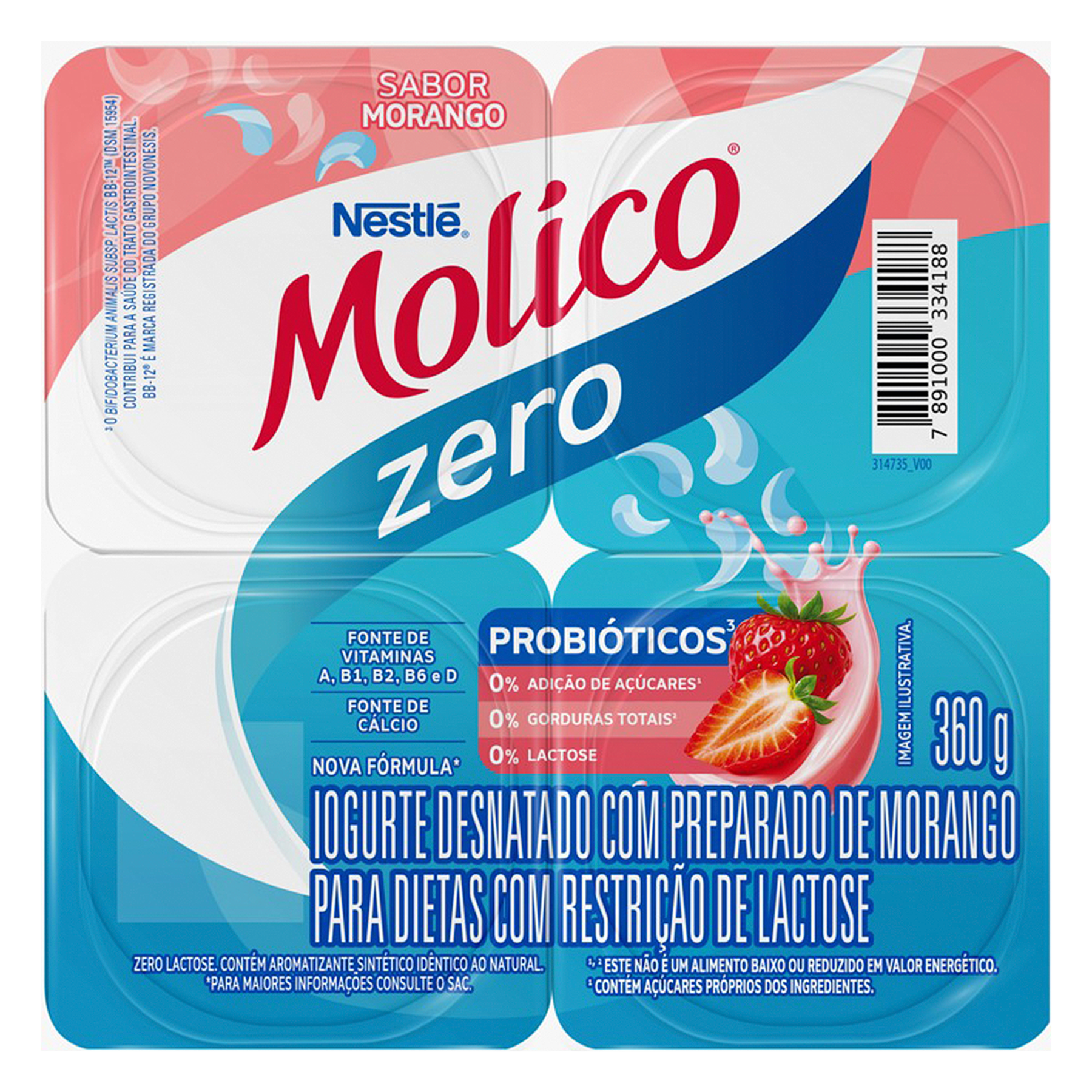 Iogurte Zero Morango Molico Nestl&eacute; Bandeja 360g