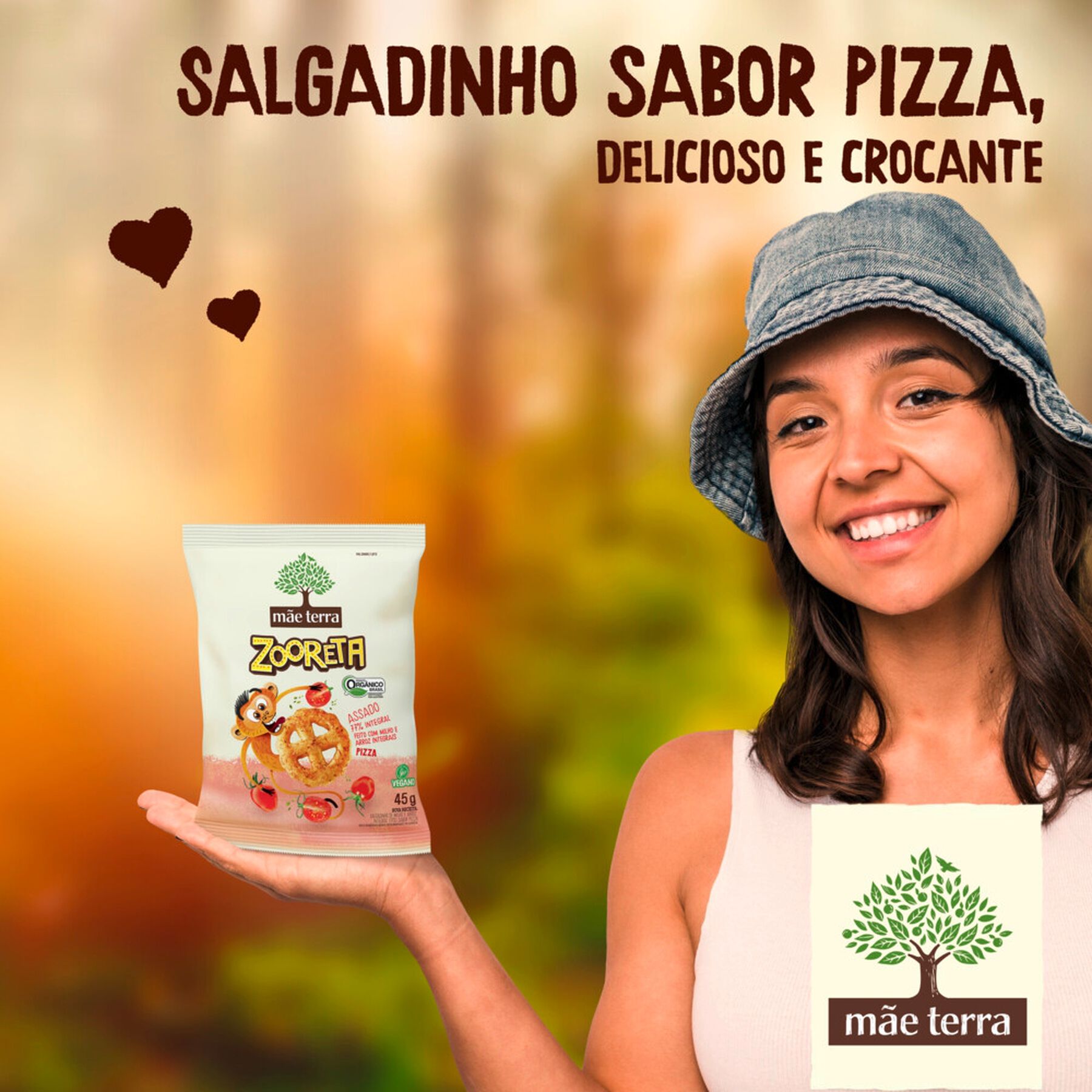 Salgadinho de Milho e Arroz Integral Orgânico Pizza Mãe Terra Zooreta Pacote 45g