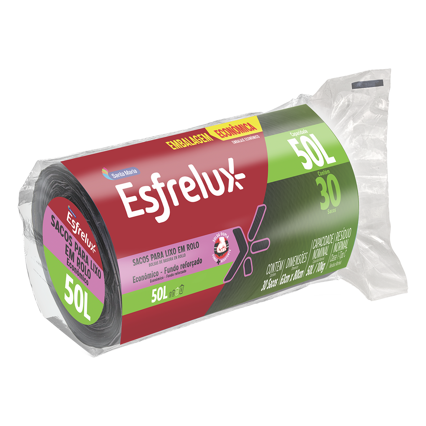 Saco Lixo Rolo Econ&ocirc;mico Esfrelux 50l Pacote 30 Unidades