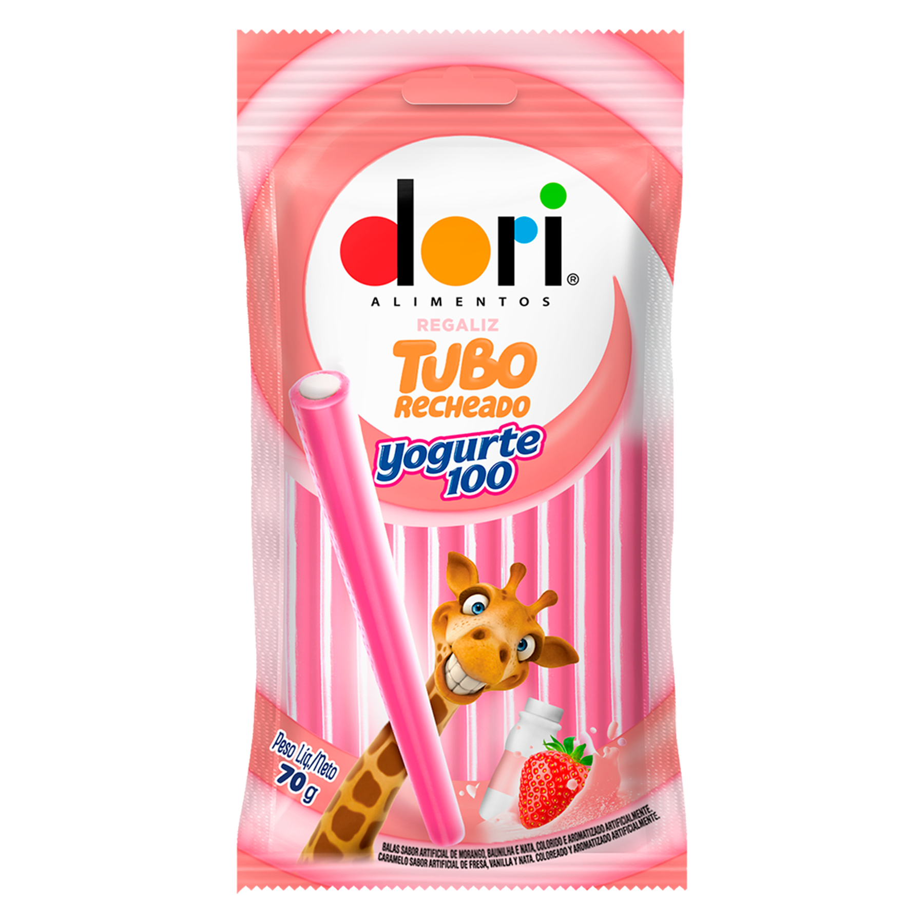 Bala Regaliz Tubo Recheado de Yogurte 100 Dori 70g