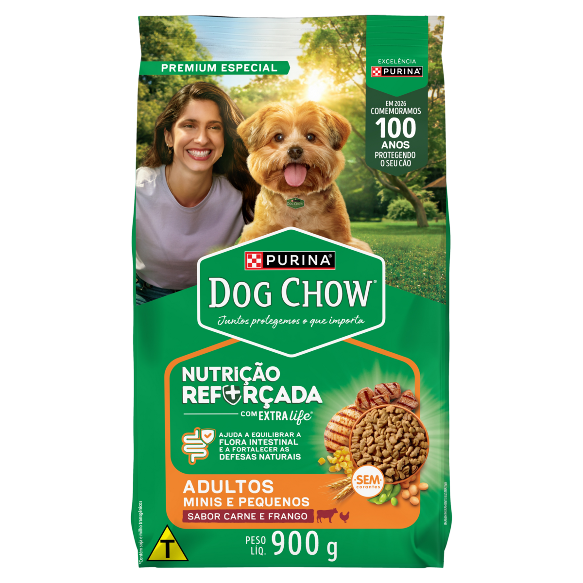 Alimento para C&atilde;es Adultos Ra&ccedil;as Minis e Pequenas Carne e Frango Purina Dog Chow Nutri&ccedil;&atilde;o Refor&ccedil;ada com Extra Life Pacote 900g