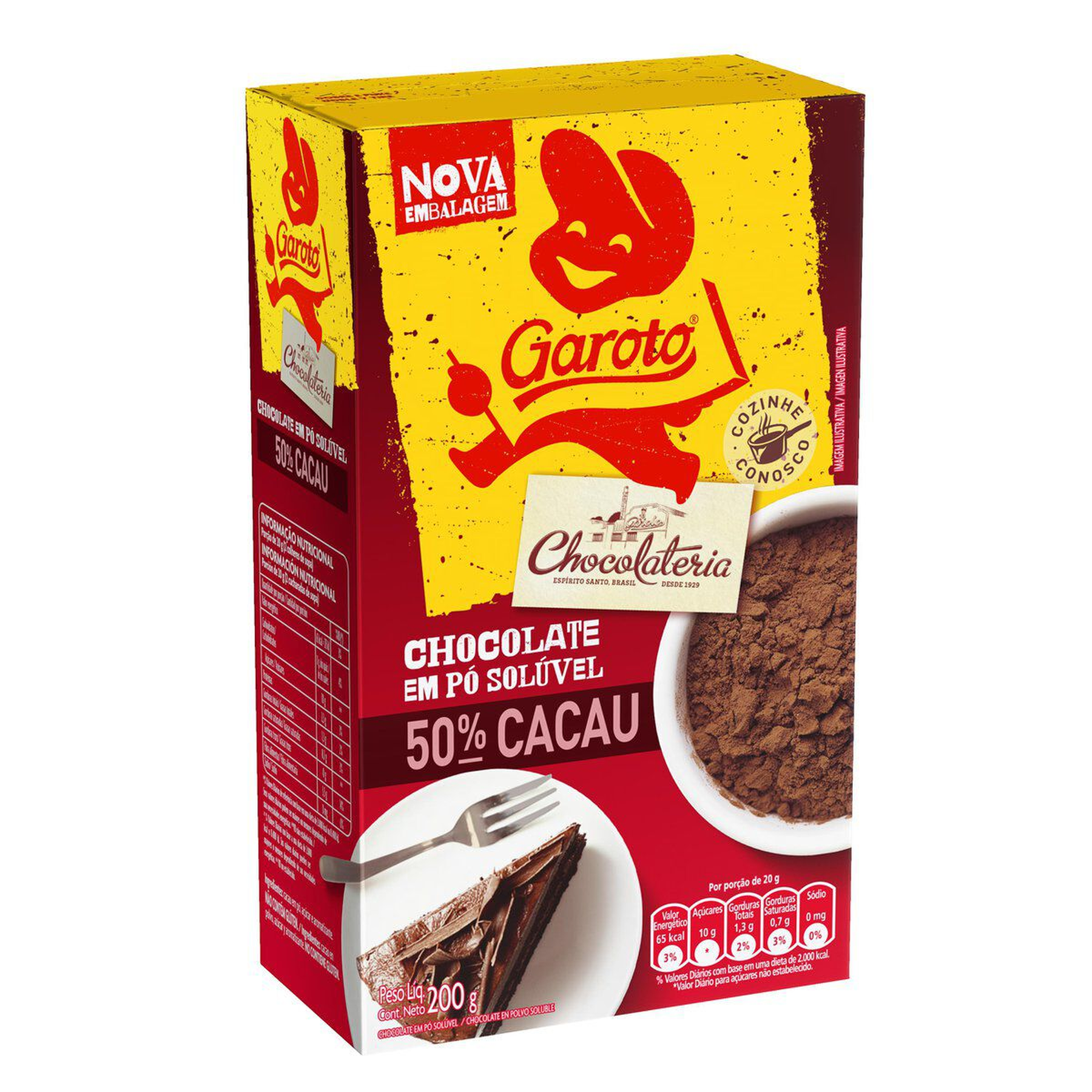 Chocolate em P&oacute; 50% Cacau Garoto Caixa 200g