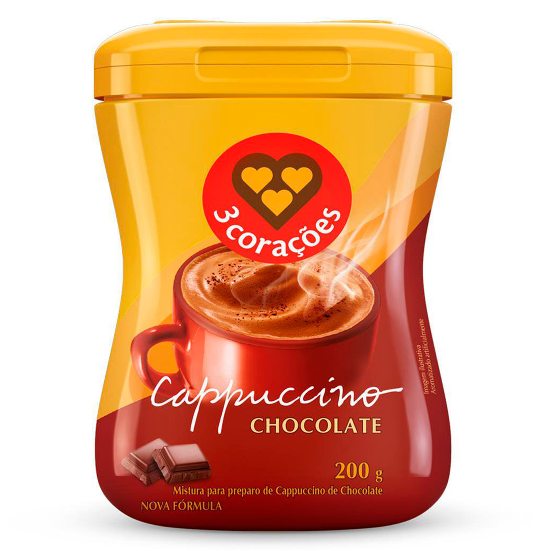 Cappuccino Sol&uacute;vel Chocolate 3 Cora&ccedil;&otilde;es Pote 200g&nbsp;