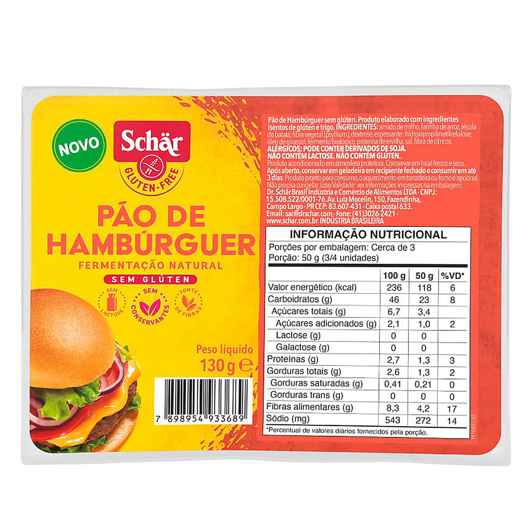 P&atilde;o de Hamb&uacute;rguer sem Gl&uacute;ten Sch&auml;r Bandeja 130g