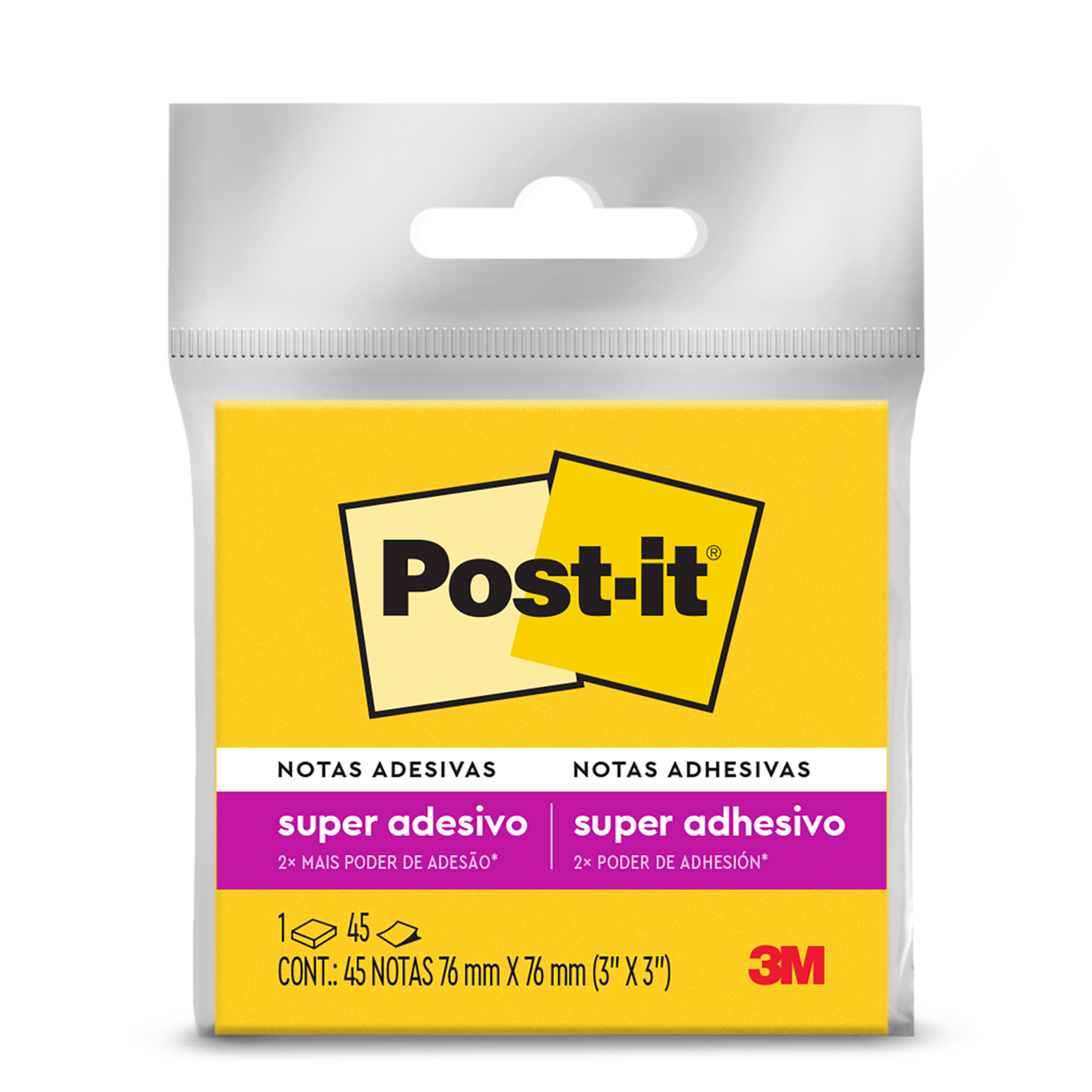 Bloco de Notas Adesivas Amarelo Neon Post-it 76mm x 76mm 45 Folhas