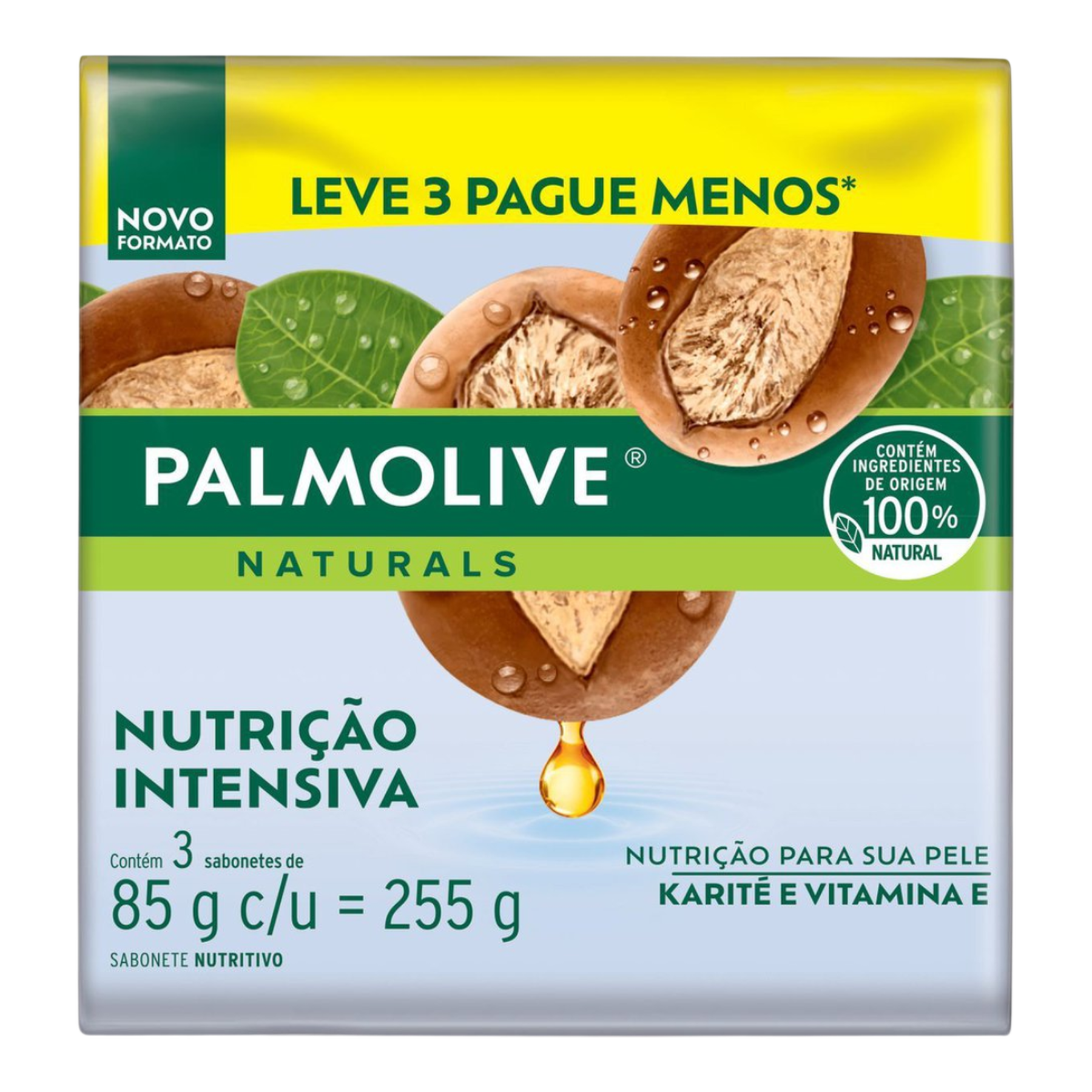 Pack Sabonete Barra Palmolive Naturals Nutri&ccedil;&atilde;o Intensiva Envolt&oacute;rio 255g 3 Unidades 85g Cada