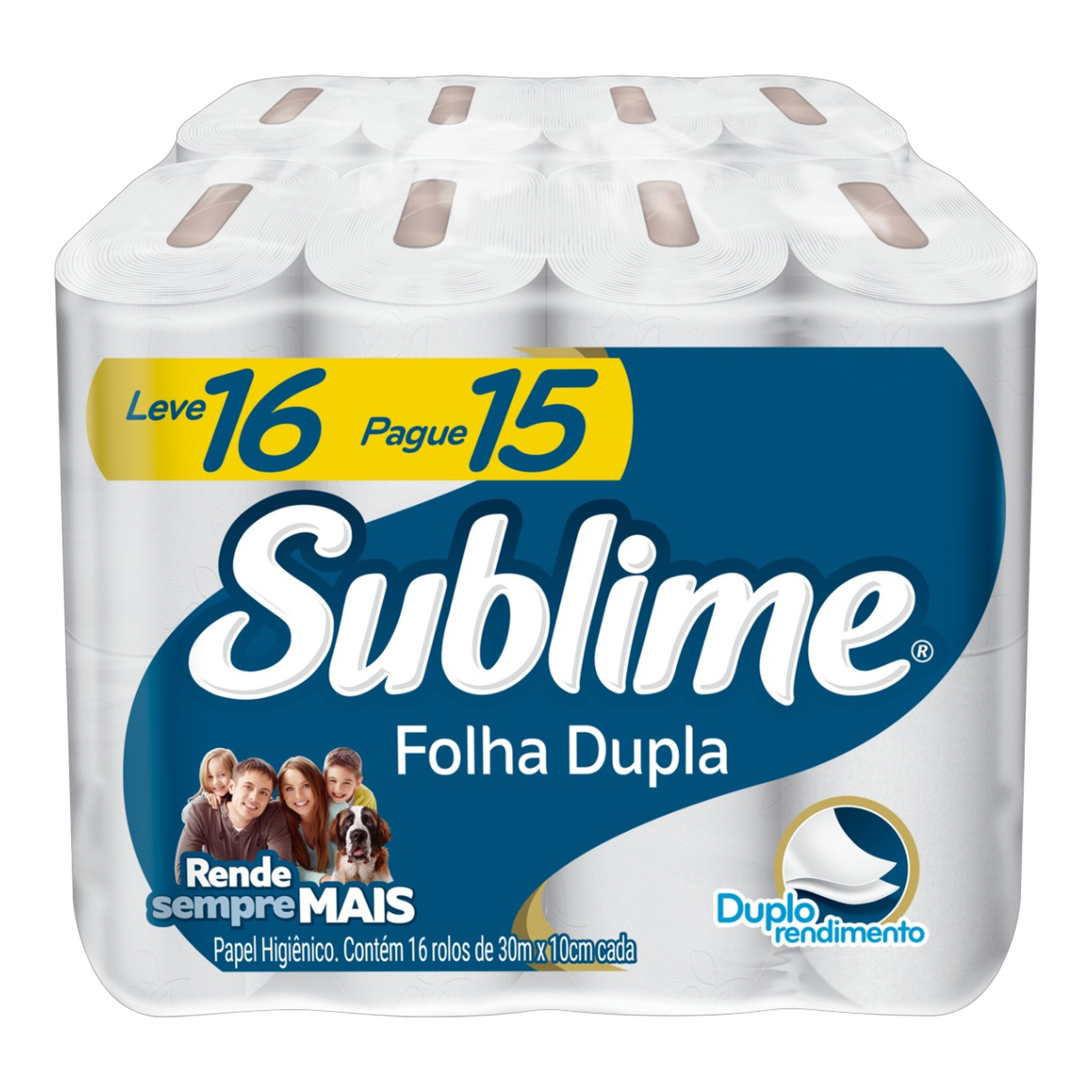 Papel Higi&ecirc;nico Folha Dupla Neutro Sublime 30m Pacote Leve 16 Pague 15 Unidades