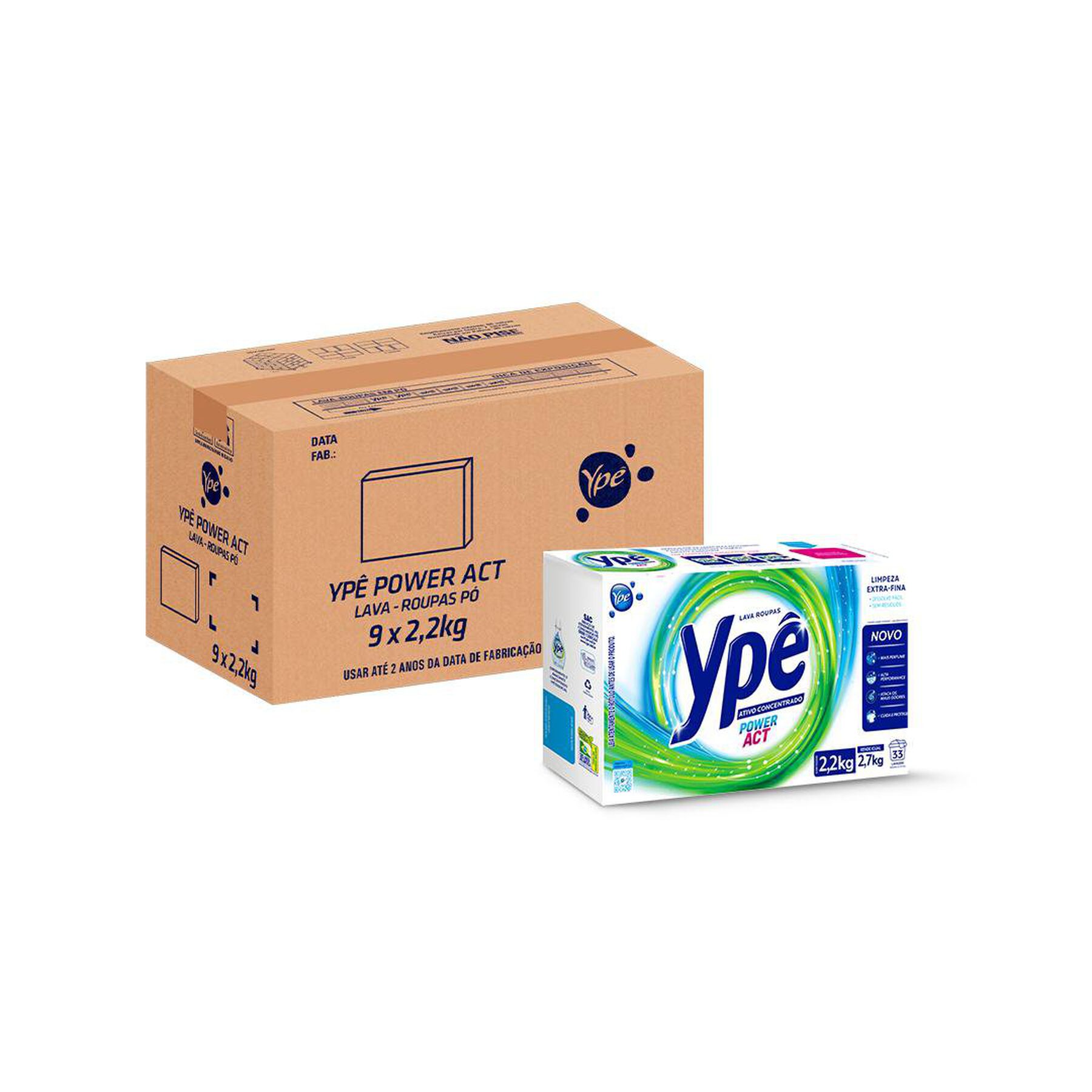Sabão em Pó Ativo Concentrado Ypê Power Act Caixa 2,2kg