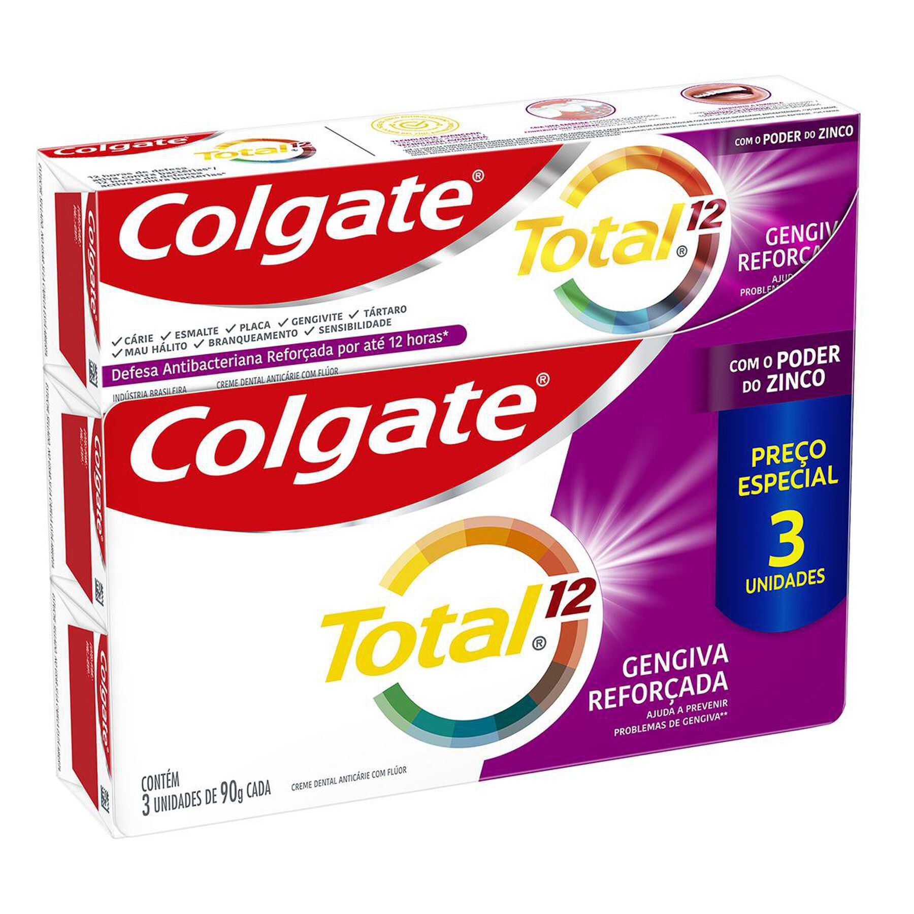 Creme Dental Colgate Total 12 Gengiva Reforçada 3 unid 90g Preço Especial