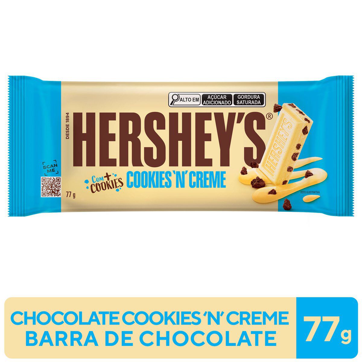 Barra de Chocolate Branco Cookies 'N' Creme Hershey's Pacote 77g