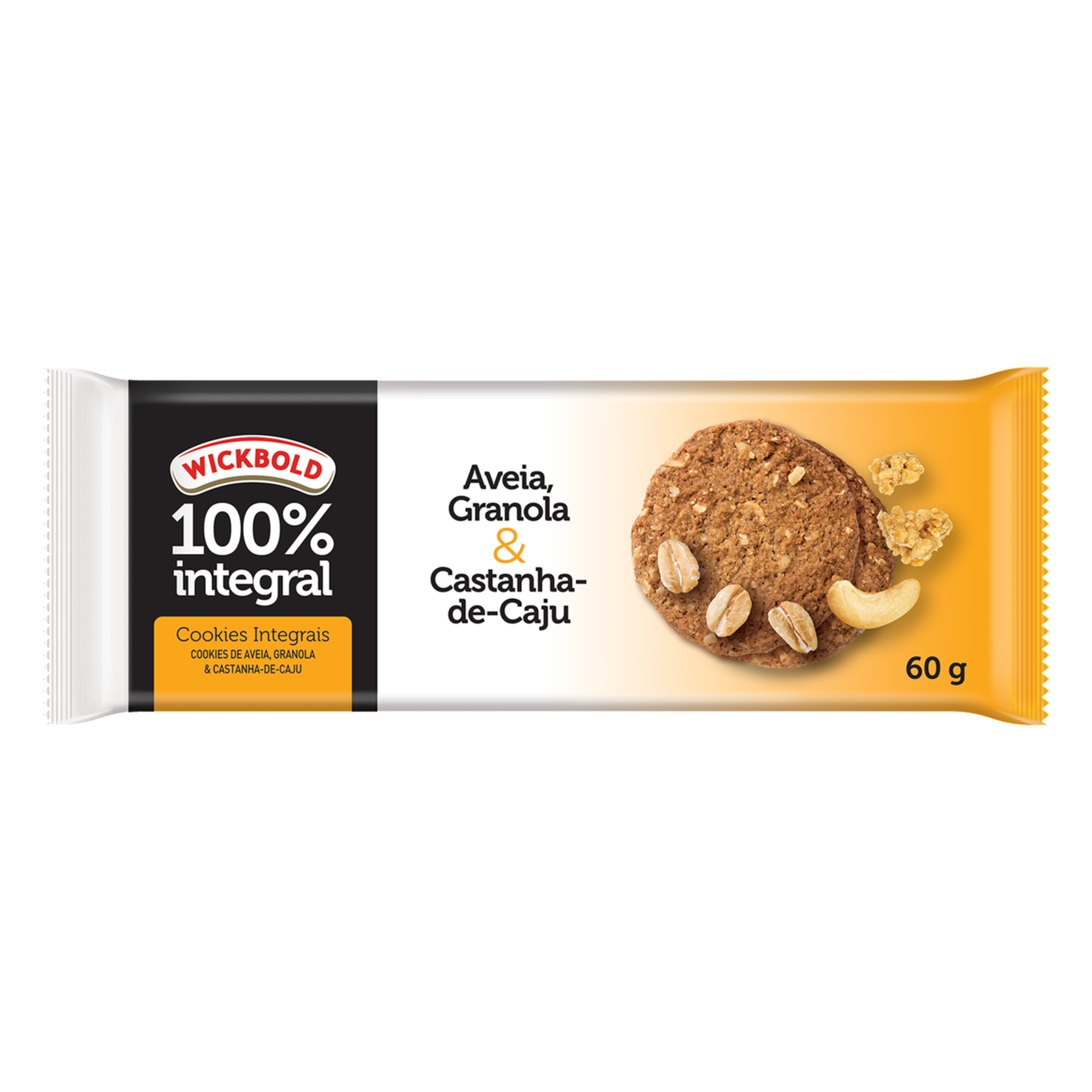 Biscoito Cookie Integral Aveia. Granola & Castanha-de-Caju Wickbold Pacote 60g