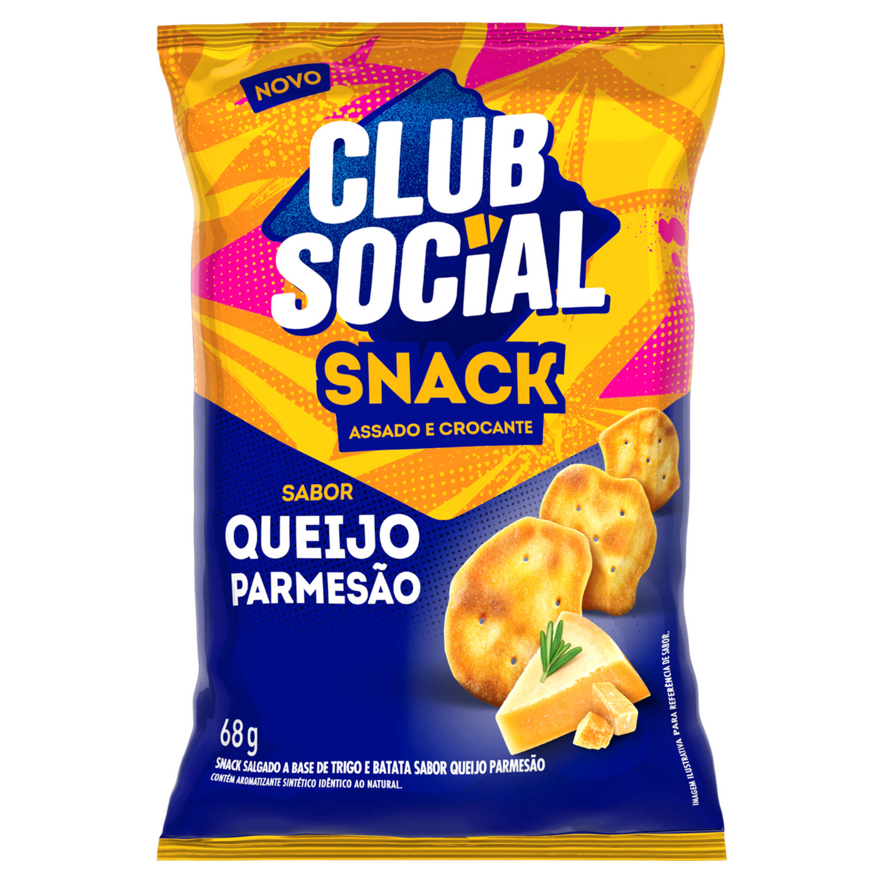 Snack Assado Crocante Queijo Parmesão Club Social Pacote 68g