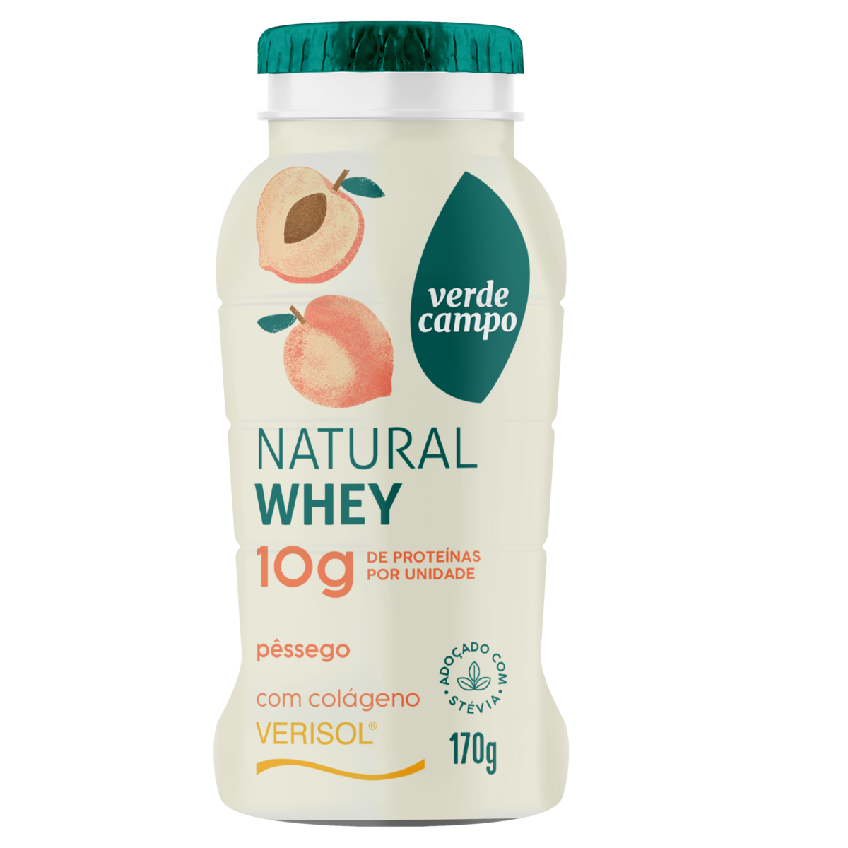 Iogurte Desnatado P&ecirc;ssego Natural Whey Verde Campo Frasco 170g