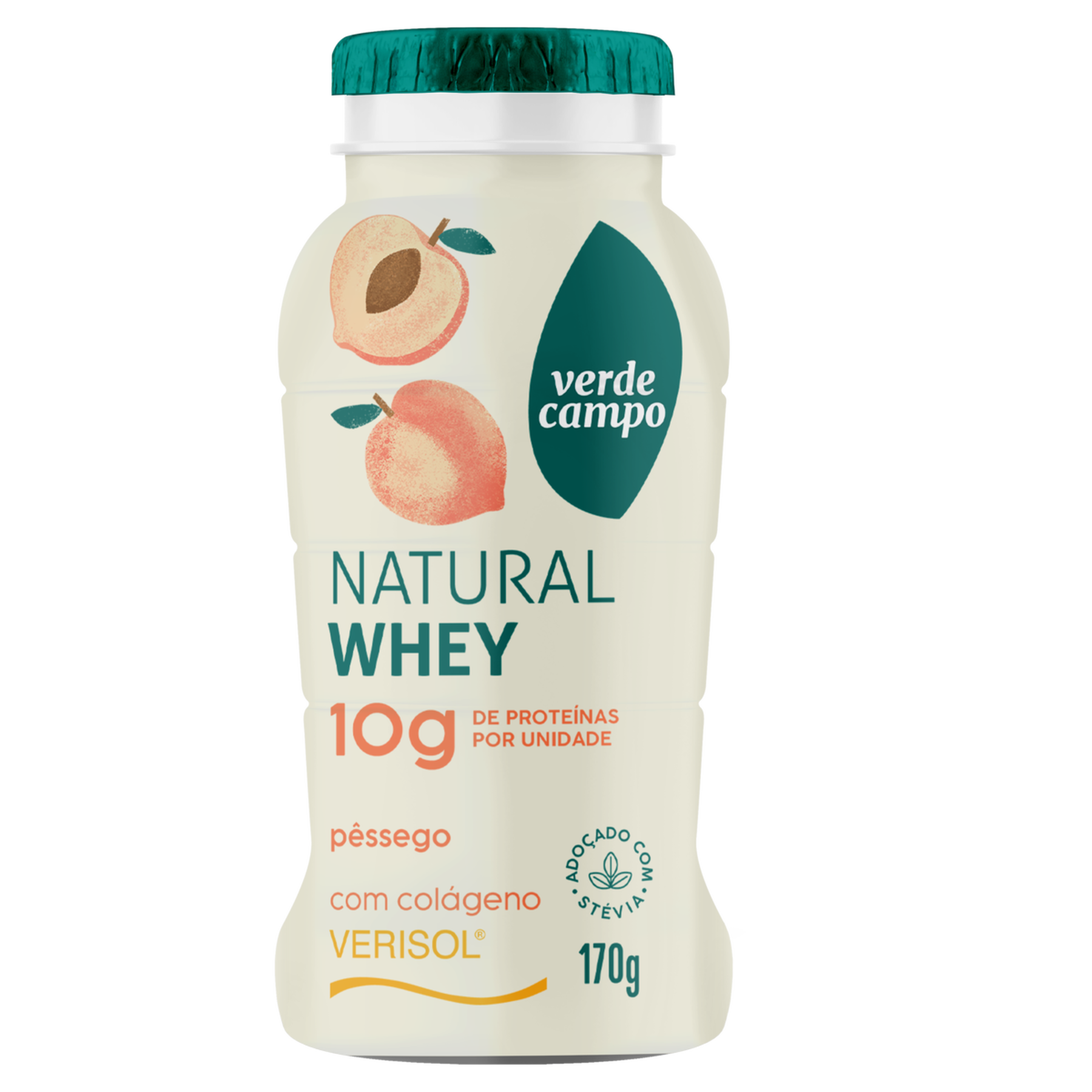 Iogurte Desnatado P&ecirc;ssego Natural Whey Verde Campo Frasco 170g