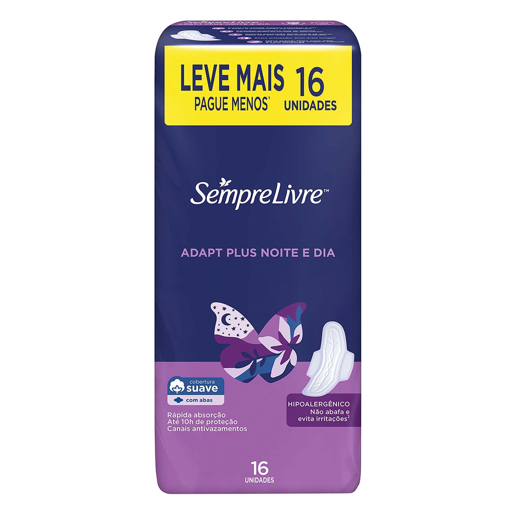Absorvente com Abas Adapt Plus Noite e Dia Sempre Livre 16 Unidades Leve Mais Pague Menos