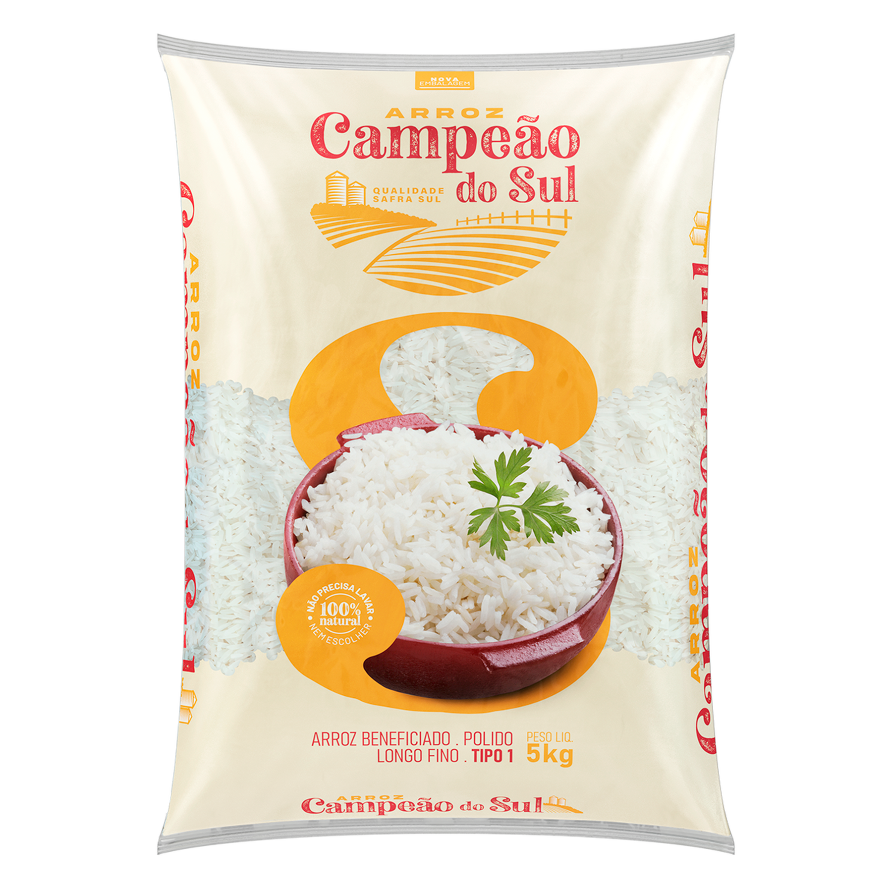 Arroz Branco Tipo 1 Campe&atilde;o do Sul Pacote 5kg