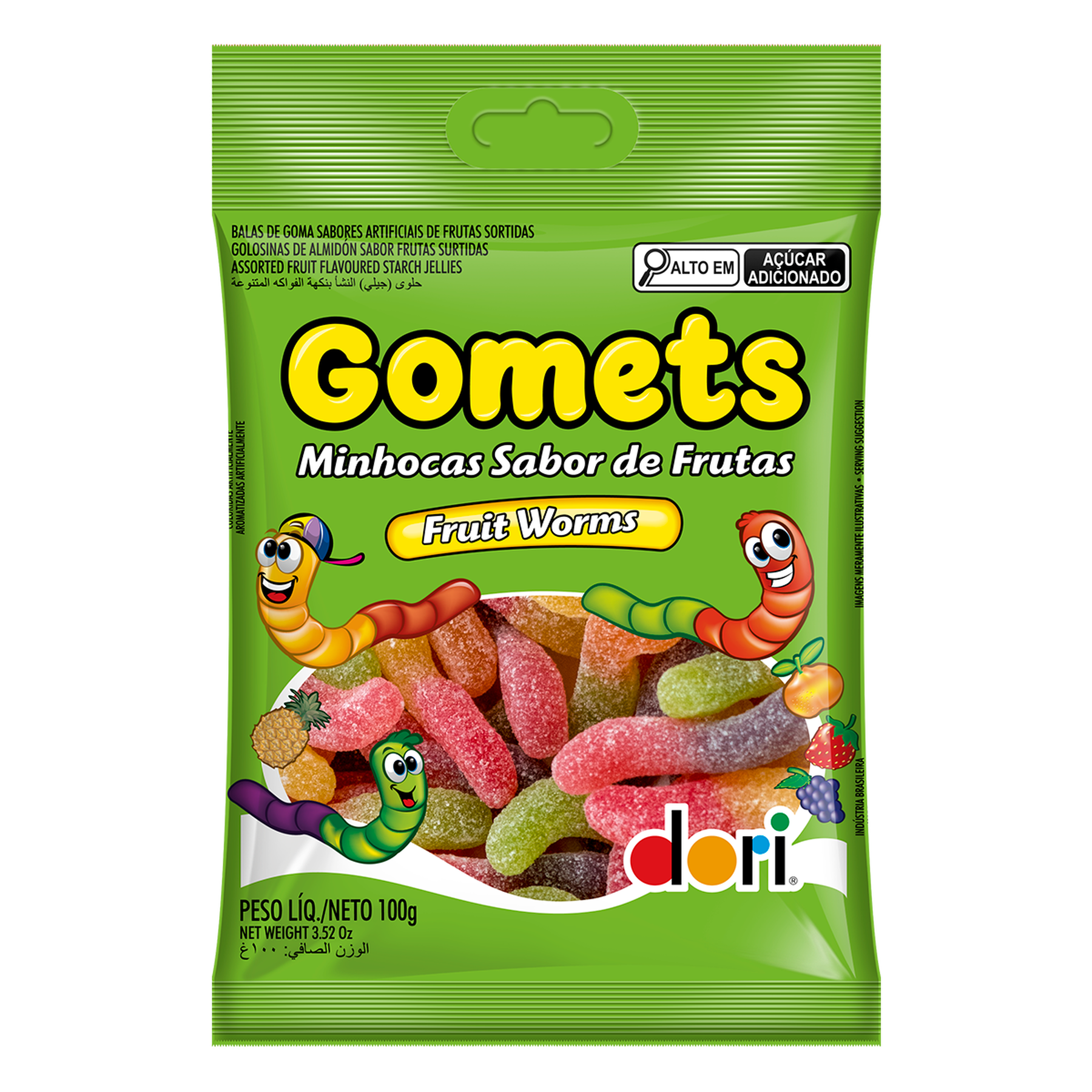Bala de Goma Minhocas Frutas Gomets Dori 100g