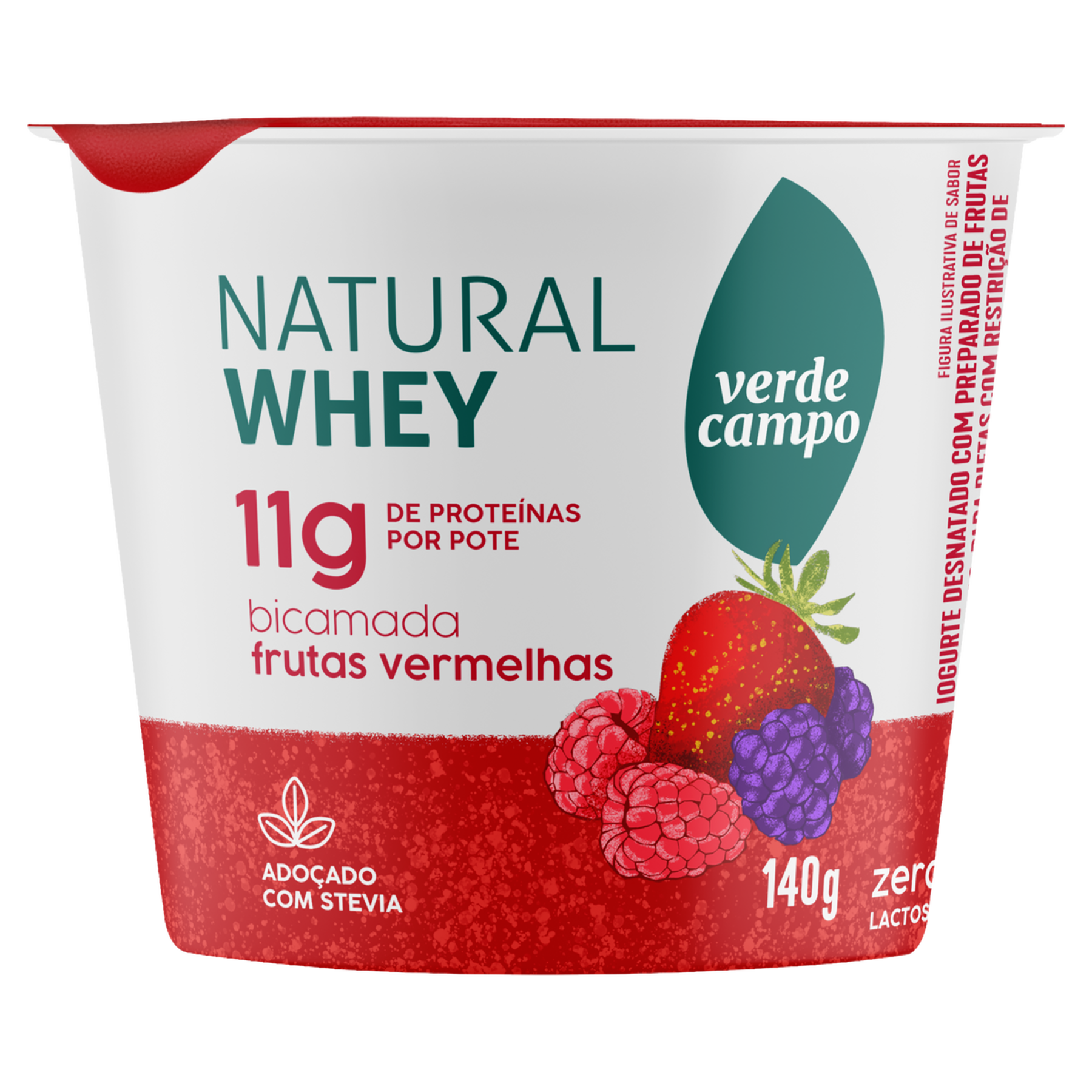 Iogurte Desnatado Bicamada Frutas Vermelhas Natural Whey Verde Campo Pote 140g