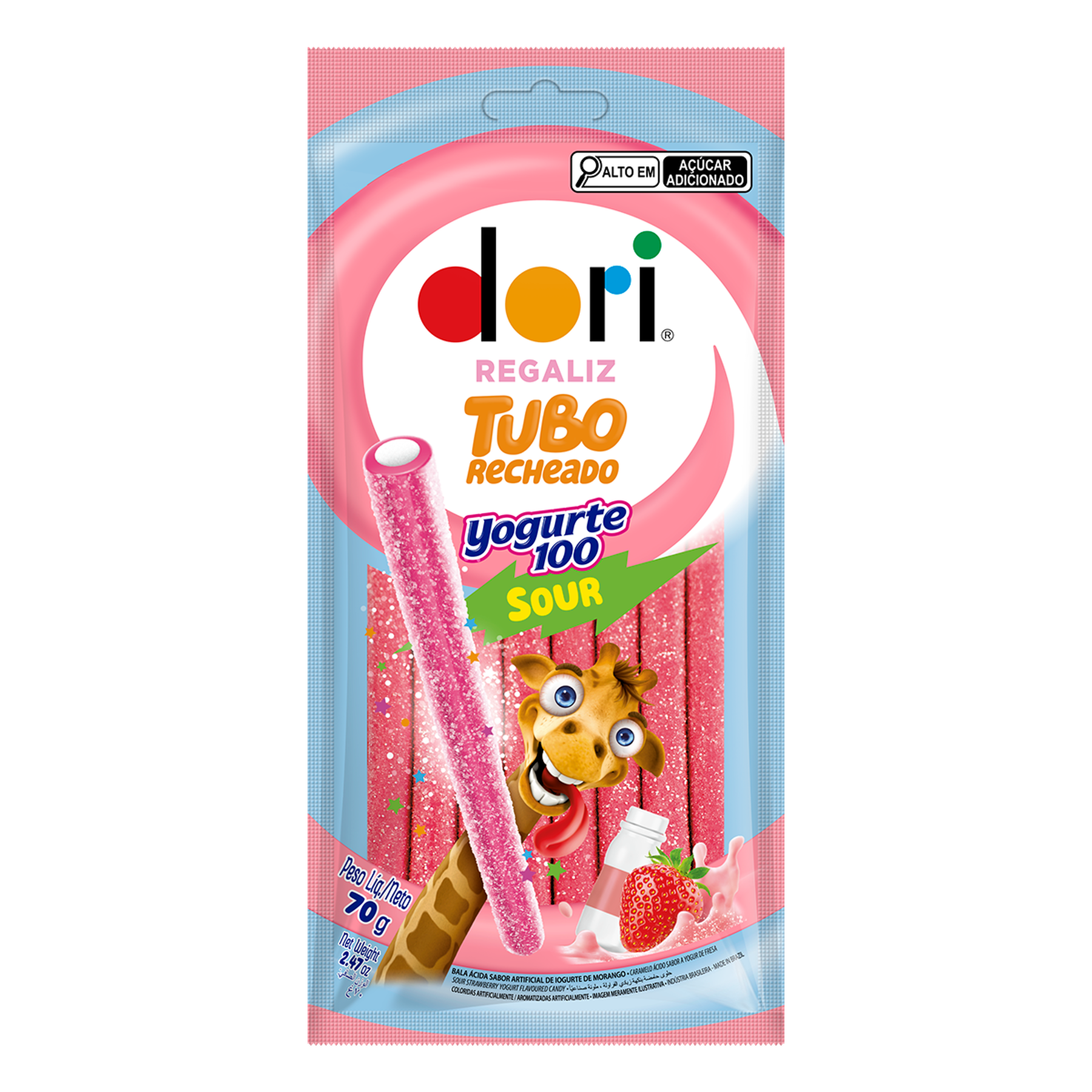 Bala Regaliz Tubo Recheado de Yogurte 100 &Aacute;cido Dori 70g