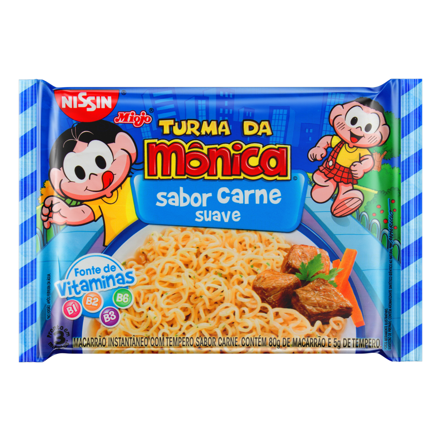 Macarrão Instantâneo Carne Suave Nissin Miojo Turma da Mônica Pacote 85g