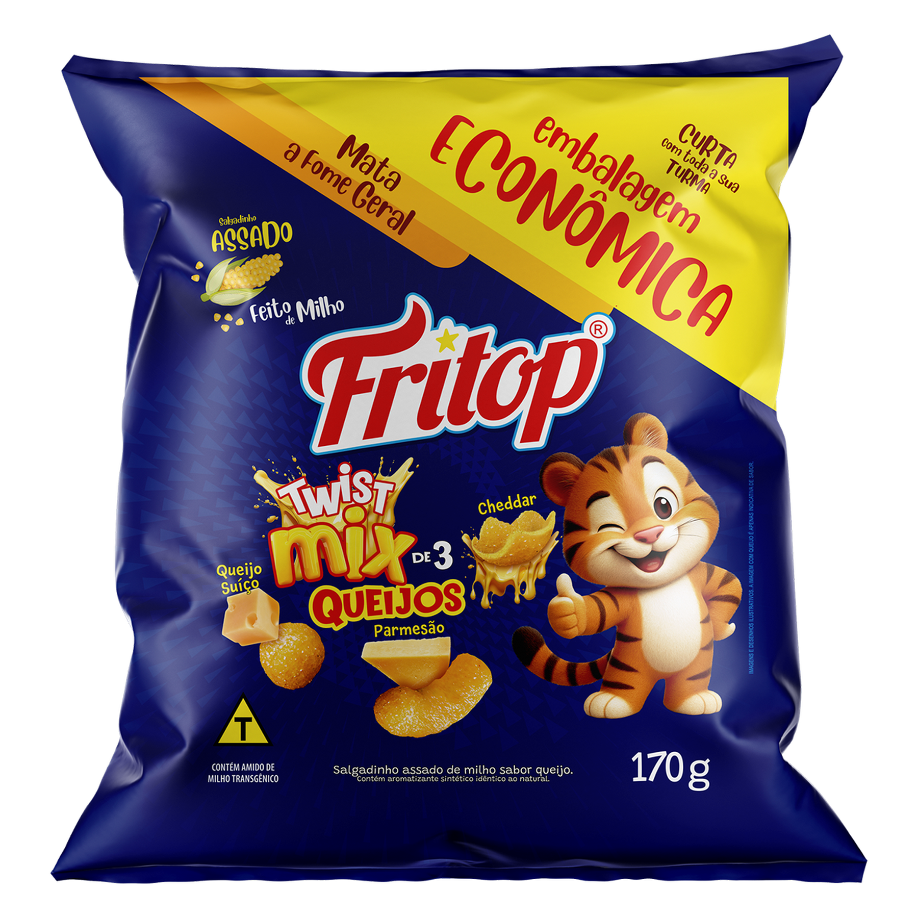 Salgadinho de Milho Twist Mix de 3 Queijos Fritop Pacote 170g
