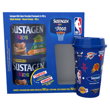 Preparo de Bebida em Pó Chocolate Sustagen Kids Caixa 760g C/2 Unidades - Embalagem Grátis Copo Exclusivo NBA