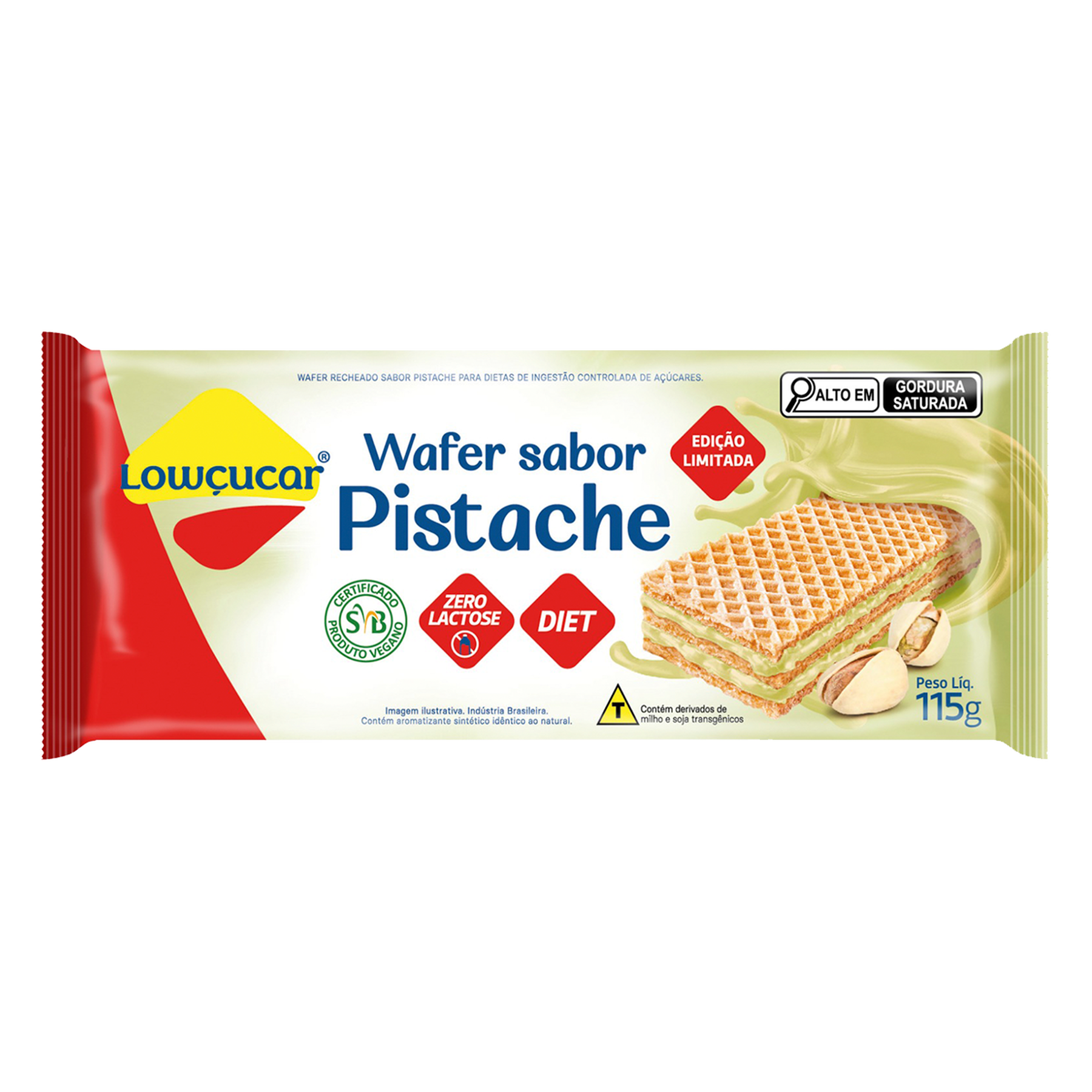 Biscoito Wafer Recheio Pistache Zero Lactose Lowçucar Pacote 115g