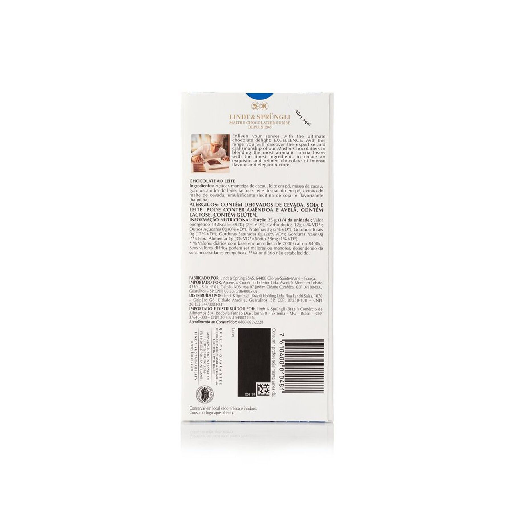 Chocolate ao Leite Lindt Excellence Caixa 100g&nbsp;