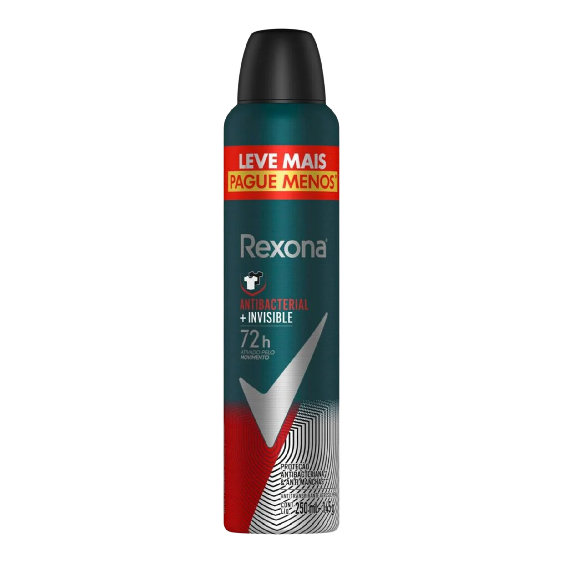 Desodorante Antitranspirante Aerossol Rexona Men Antibacterial+Invisible 250ml