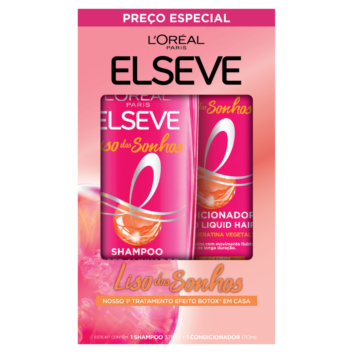 Kit Shampoo 375ml + Condicionador 170ml L'or&eacute;al Paris Elseve Liso dos Sonhos