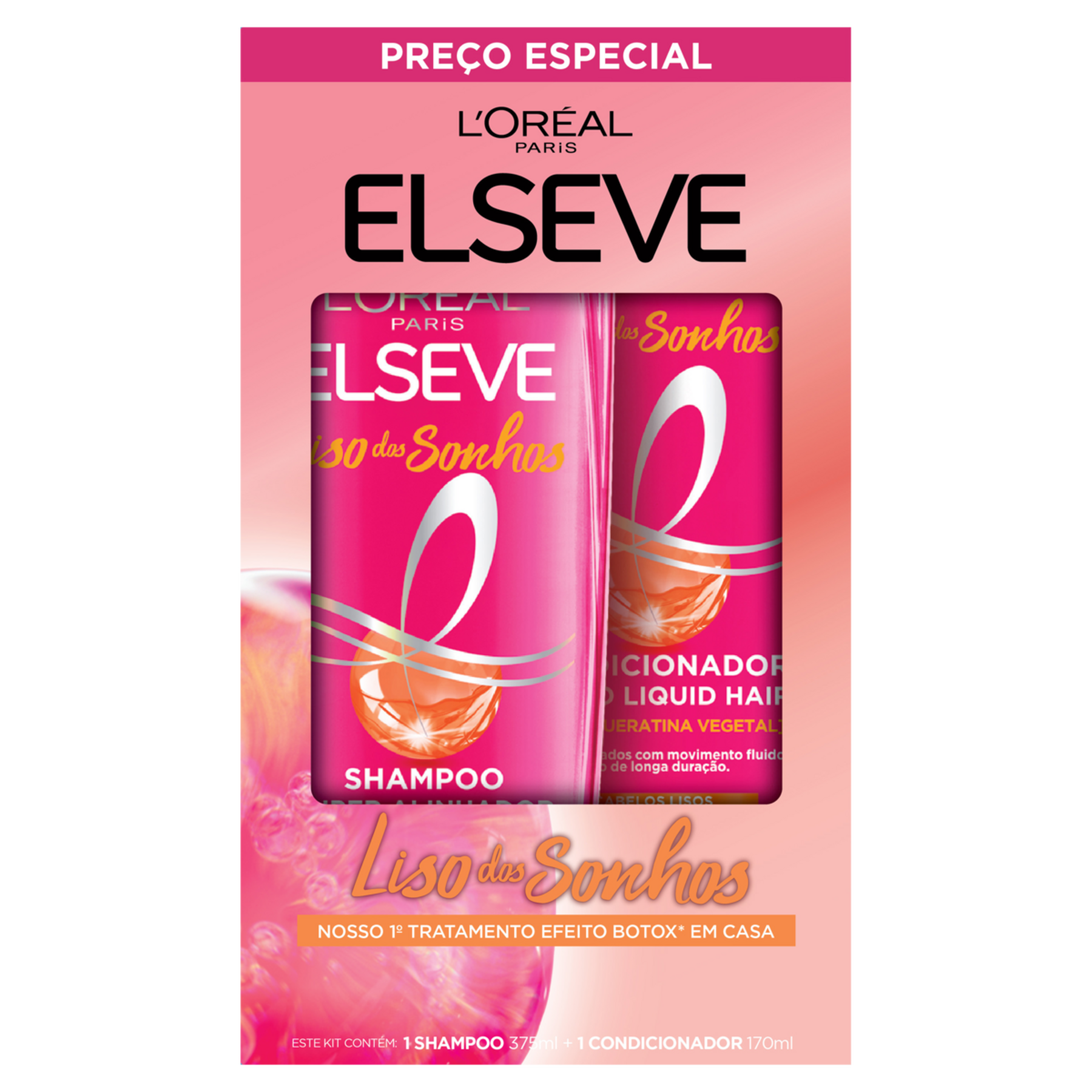 Kit Shampoo 375ml + Condicionador 170ml L'or&eacute;al Paris Elseve Liso dos Sonhos