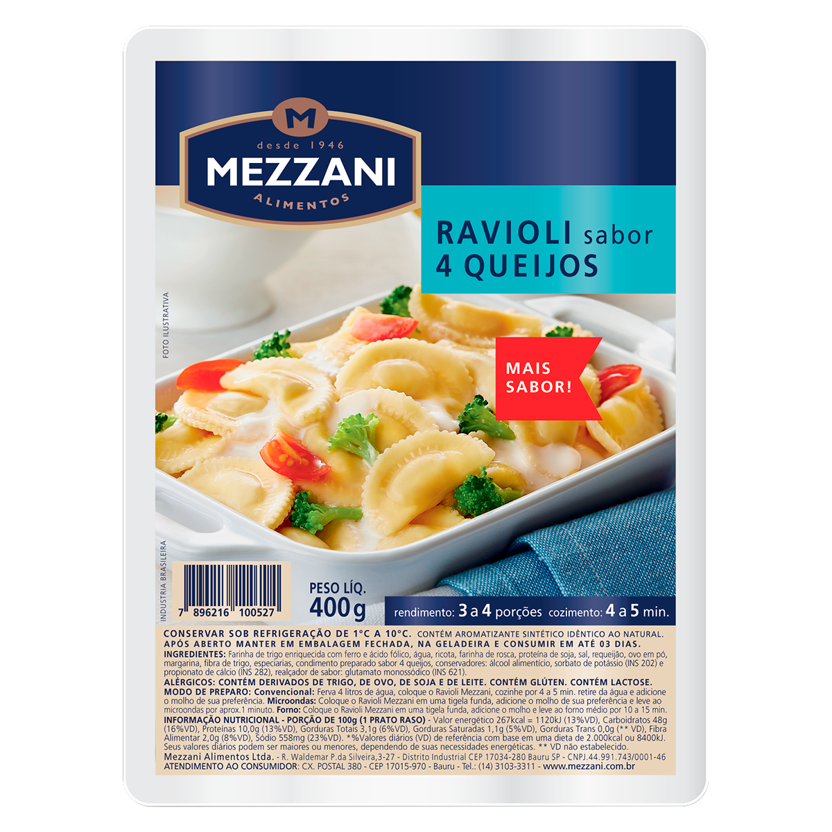 Ravi&oacute;li 4 Queijos Mezzani Bandeja 400g
