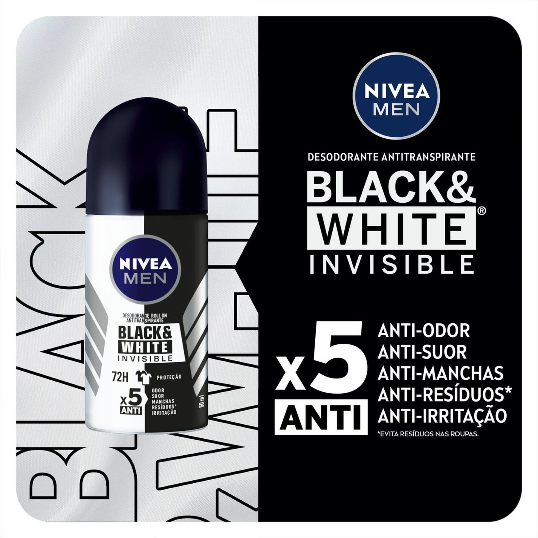Antitranspirante Roll-On Nivea Men Invisible for Black & White 50ml