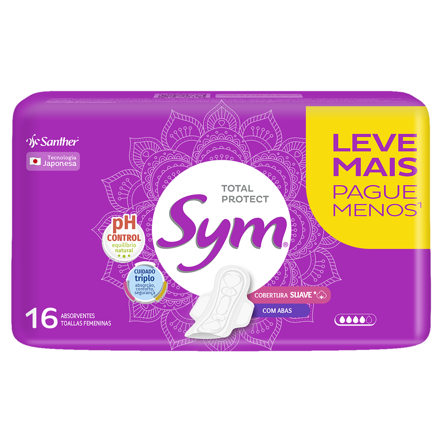 Absorvente com Abas Suave Total Protect Sym Pacote 16 Unidades Leve Mais Pague Menos