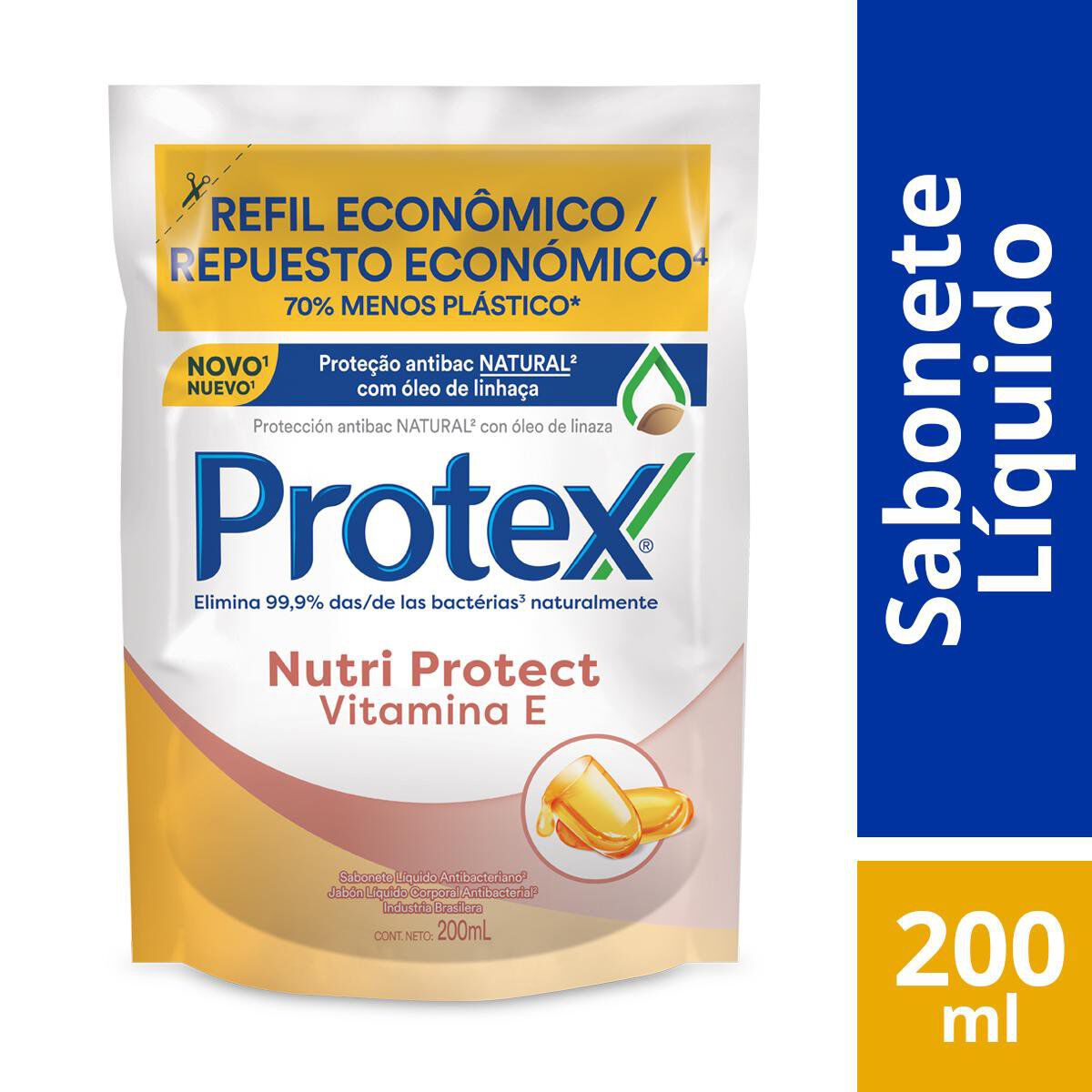 Sabonete L&iacute;quido Antibacteriano Protex Nutri Protect Vitamina E Sach&ecirc; 200ml Refil