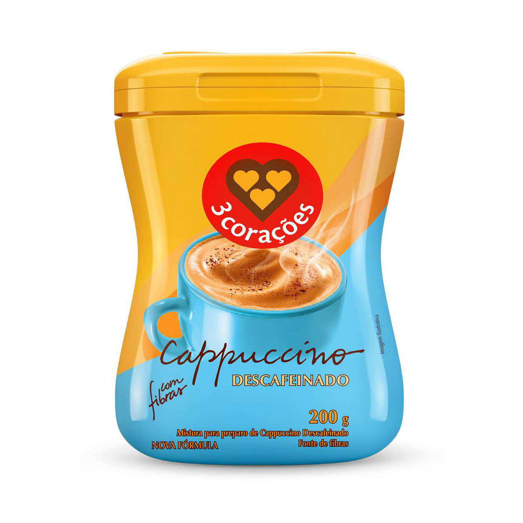 Cappuccino Solúvel Descafeinado 3 Corações Pote 200g