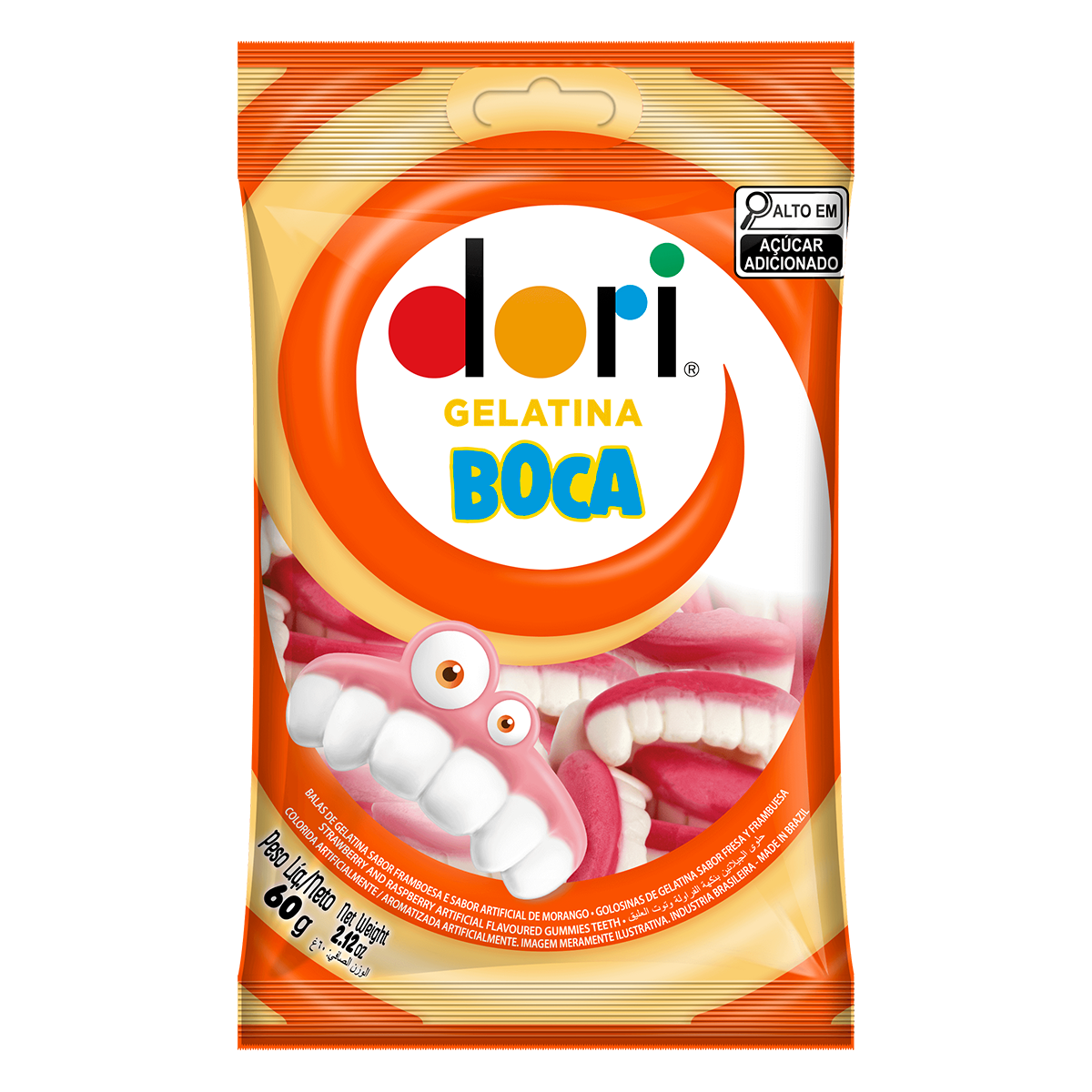 Bala de Gelatina Morango e Framboesa Boca Dori Pacote 60g