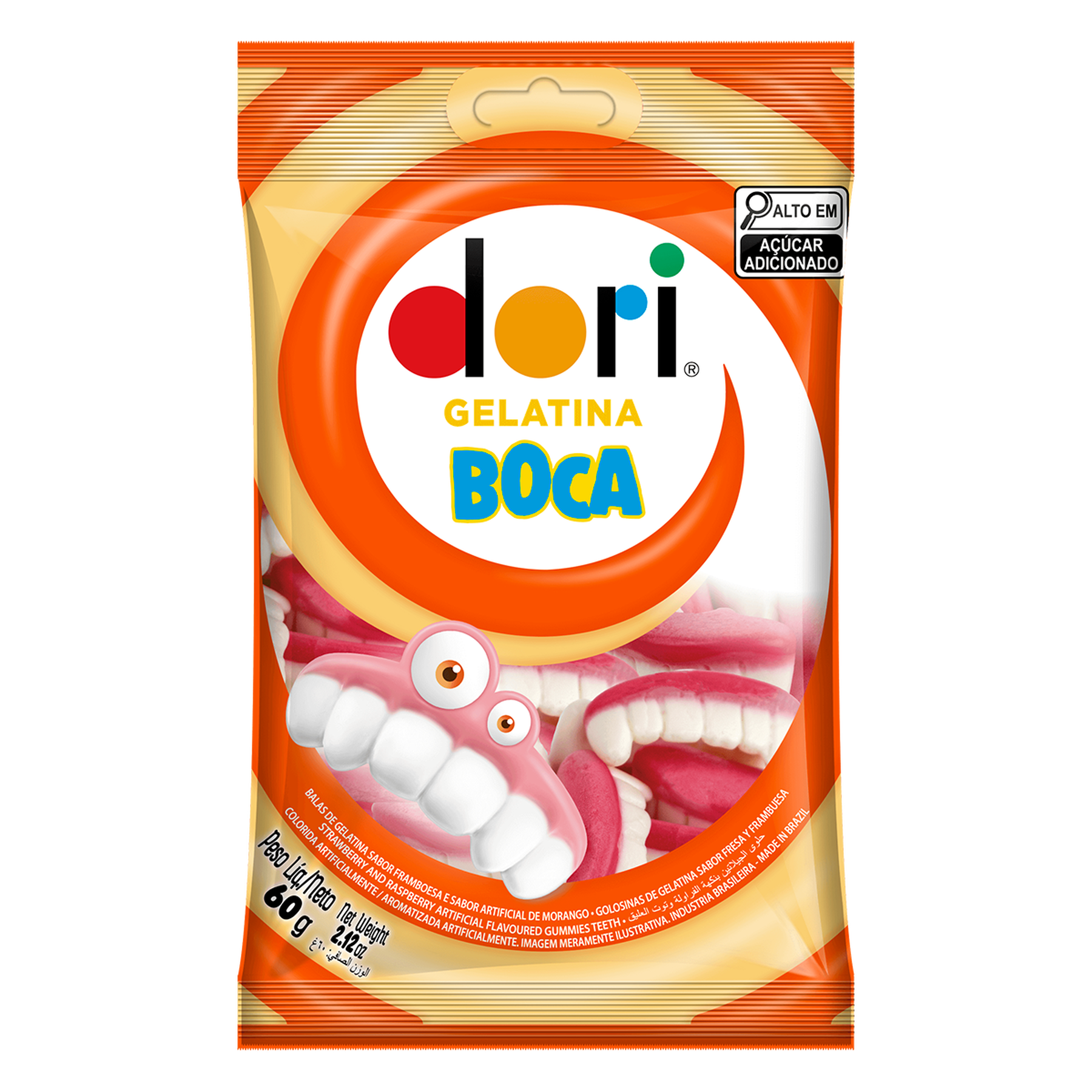 Bala de Gelatina Morango e Framboesa Boca Dori Pacote 60g