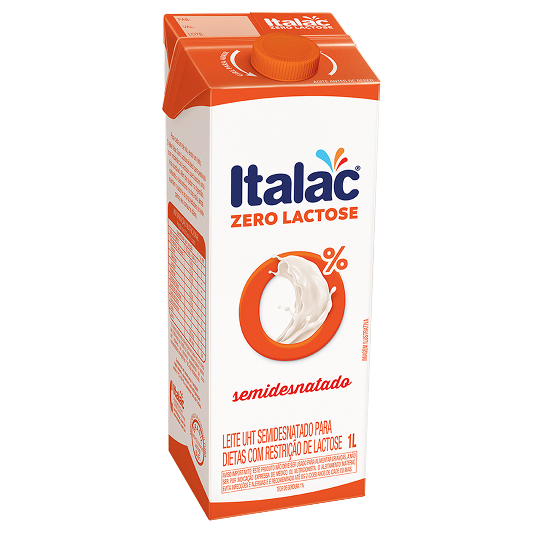 Leite Semidesnatado Zero Lactose Italac Caixa com Tampa 1l