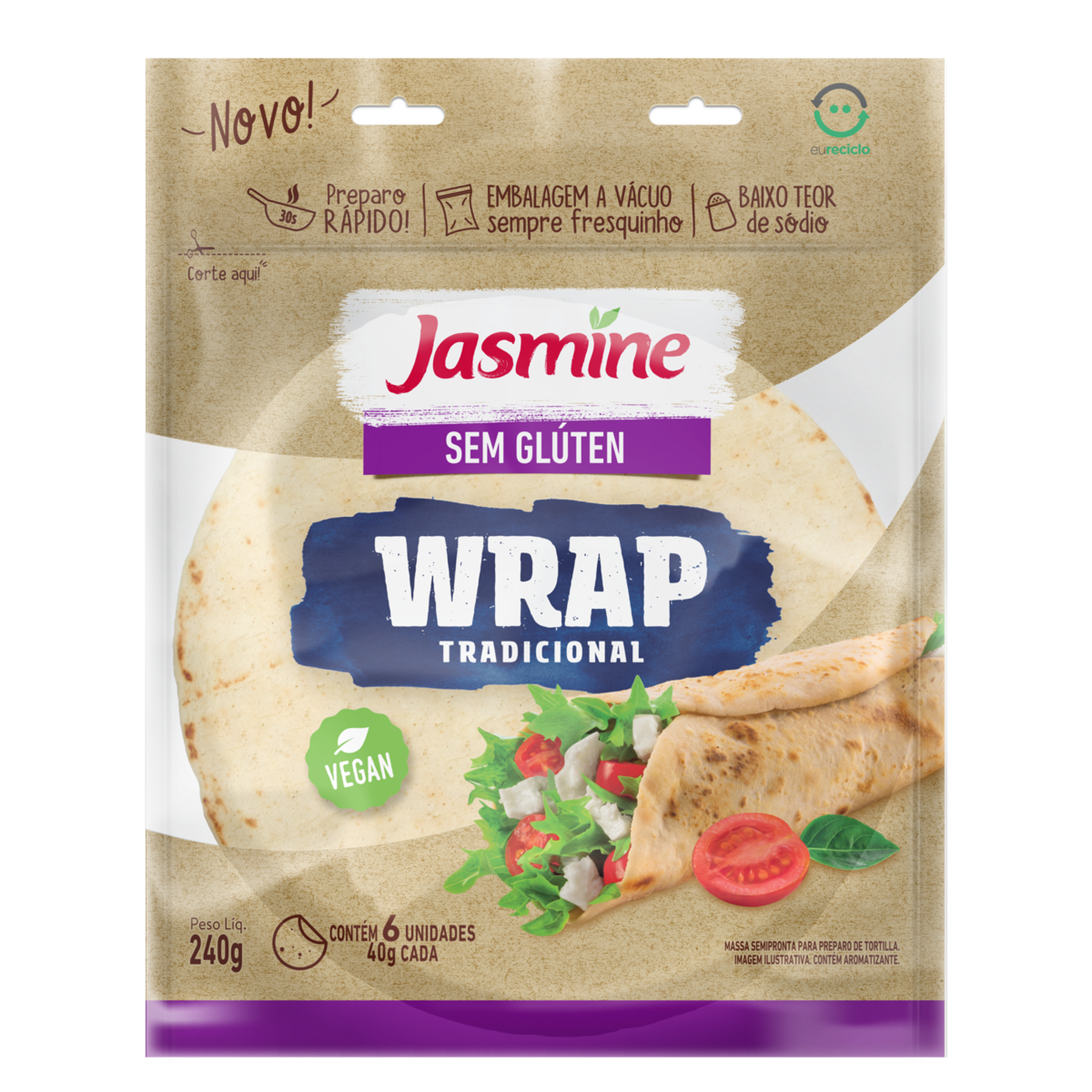 Massa Wrap Tradicional sem Gl&uacute;ten Jasmine Pouch 240g&nbsp;